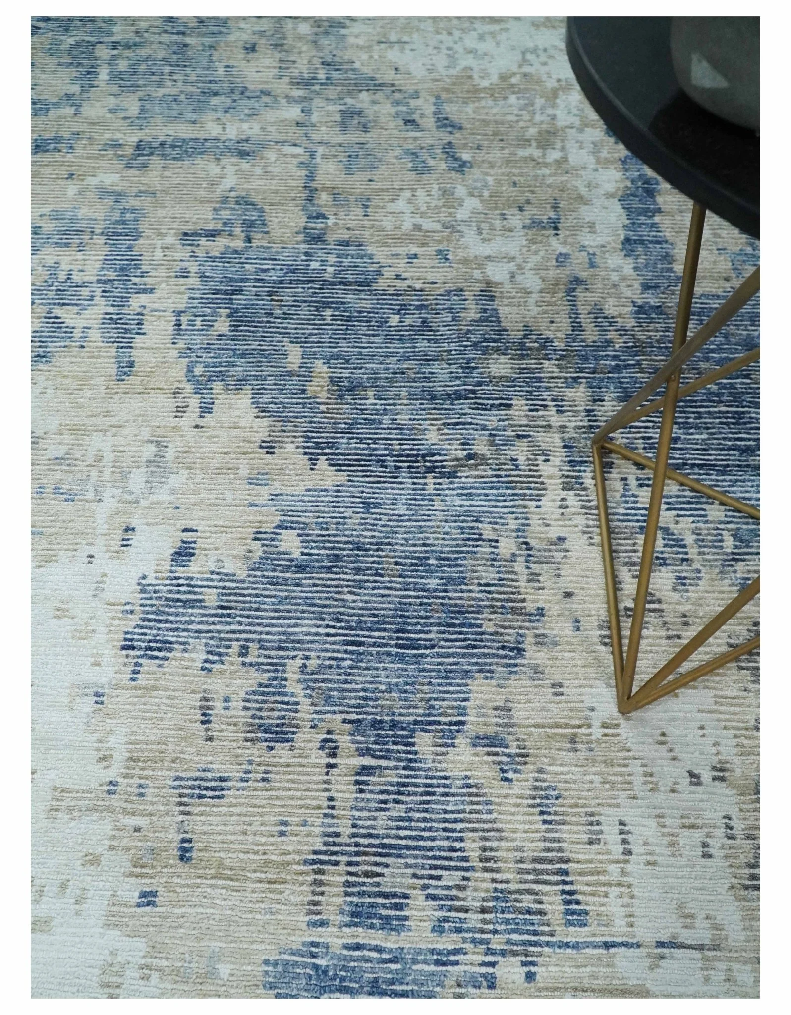 Blue, Ivory and Beige Hand Knotted Abstract 8x10 Bamboo Silk Area Rug | TRD2911 - Image 2