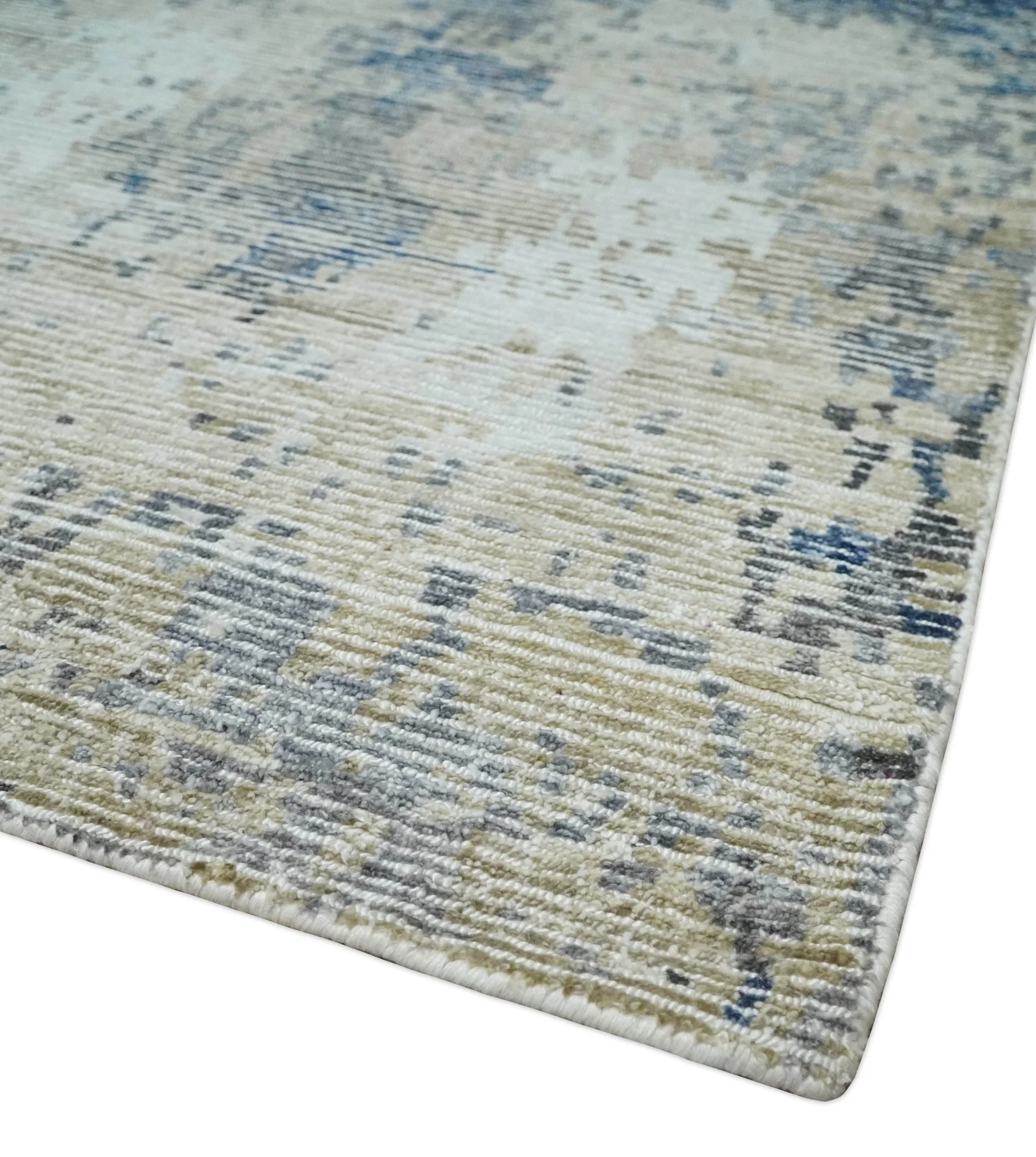 Blue, Ivory and Beige Hand Knotted Abstract 8x10 Bamboo Silk Area Rug | TRD2911 - Image 5