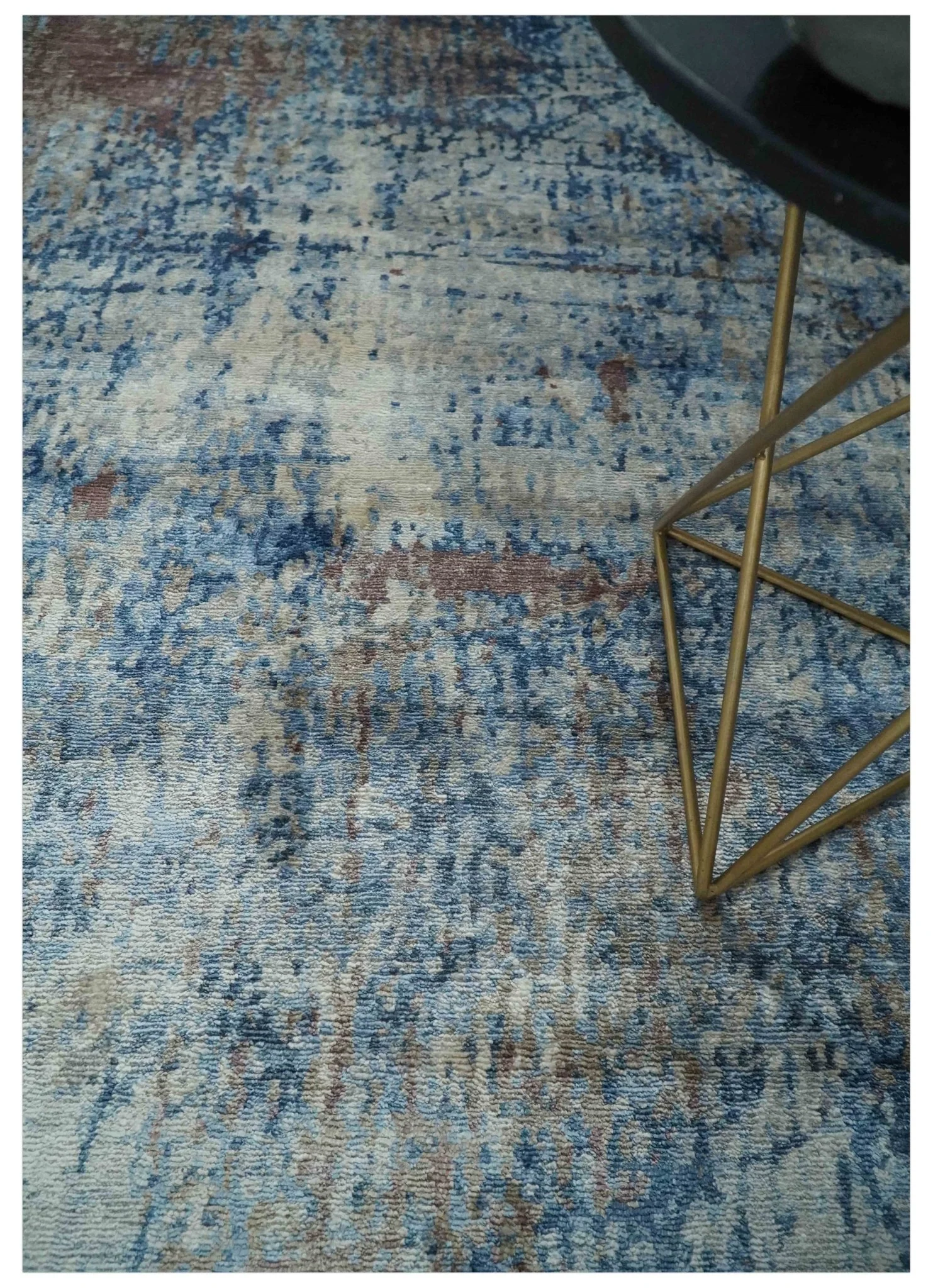 Luxury 8x10  Hand knotted Blue, Ivory and Brown Abstract wool and Silk Blended Area Rug - Image 2