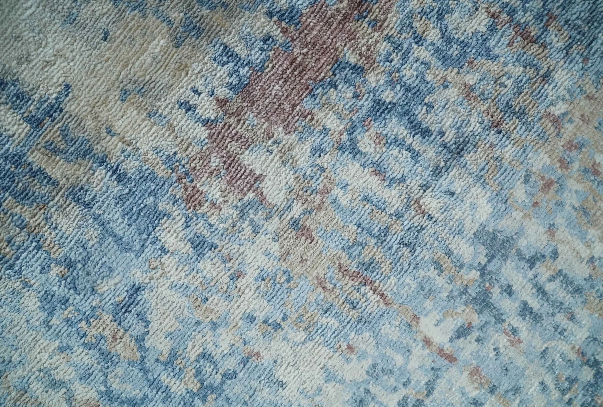 Luxury 8x10  Hand knotted Blue, Ivory and Brown Abstract wool and Silk Blended Area Rug - Image 4