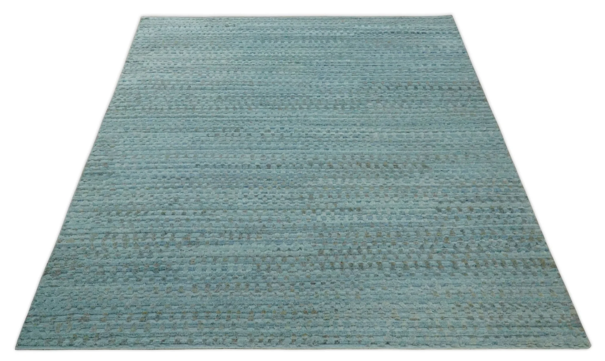 Blue, Ivory and Brown Hand carved Texture Hand Knotted 9x12 Wool Area Rug - Image 10