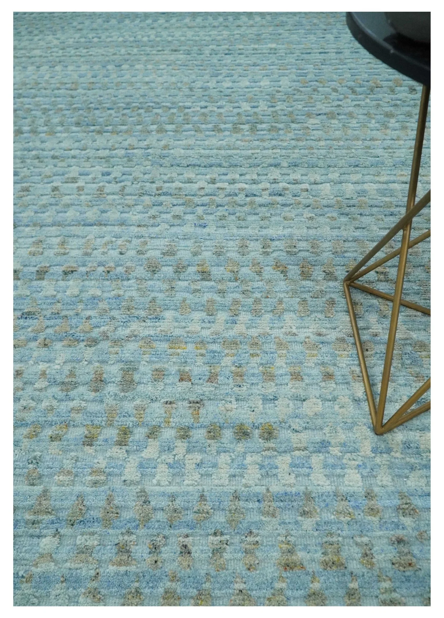 Blue, Ivory and Brown Hand carved Texture Hand Knotted 9x12 Wool Area Rug - Image 2