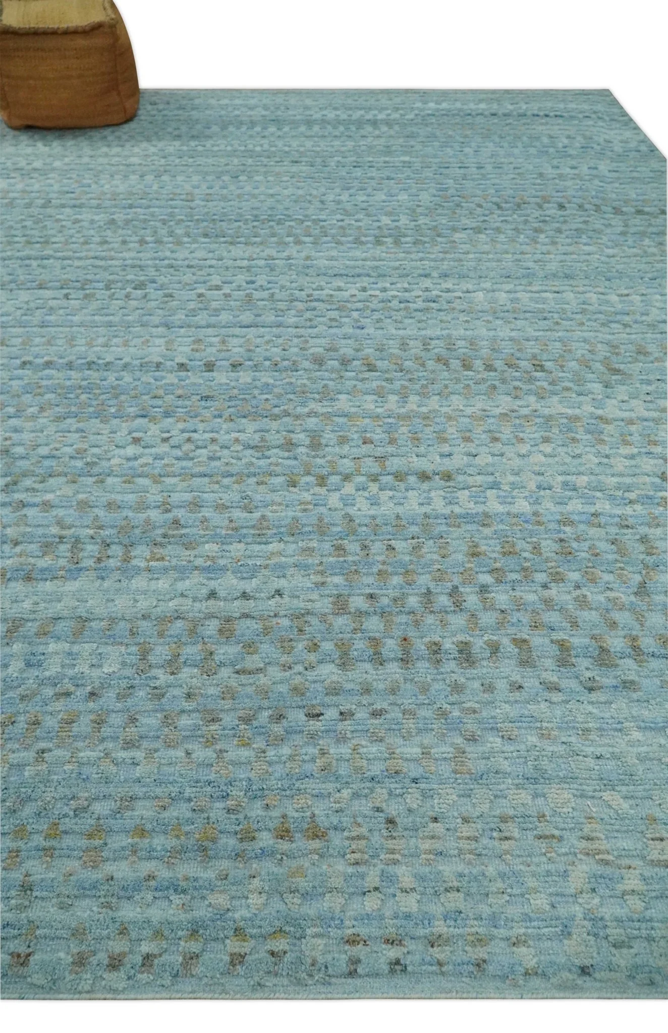 Blue, Ivory and Brown Hand carved Texture Hand Knotted 9x12 Wool Area Rug - Image 3