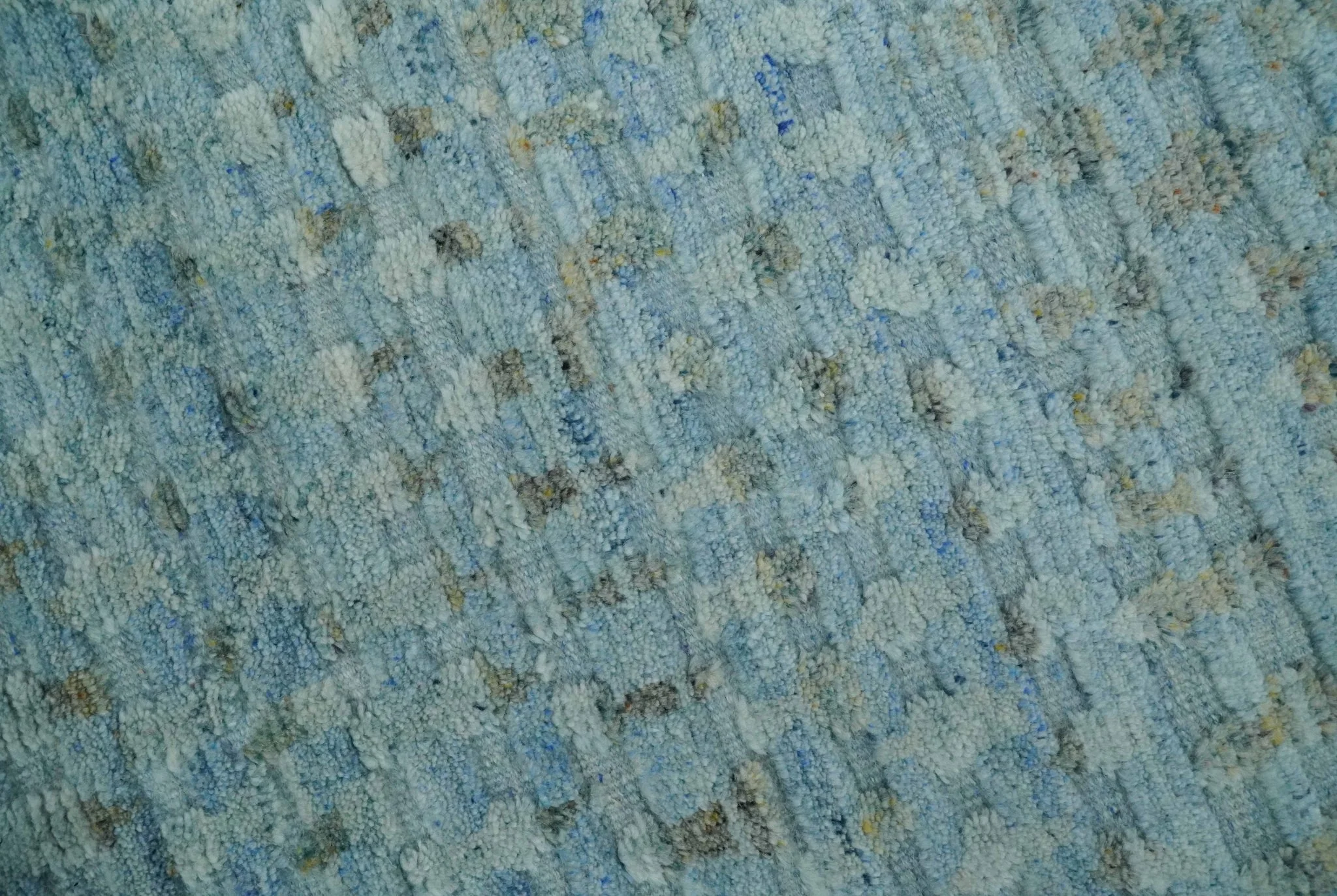 Blue, Ivory and Brown Hand carved Texture Hand Knotted 9x12 Wool Area Rug - Image 4