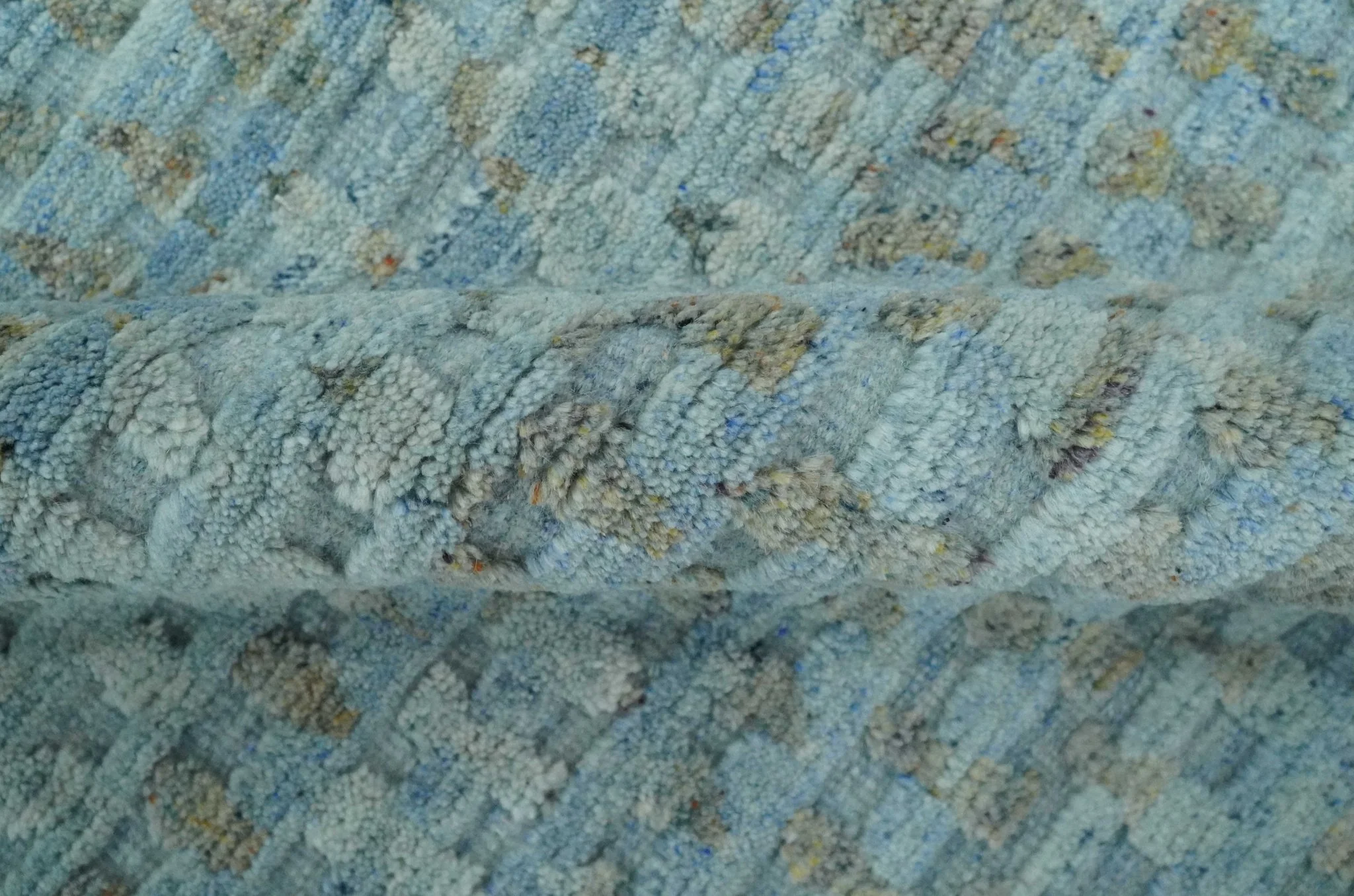 Blue, Ivory and Brown Hand carved Texture Hand Knotted 9x12 Wool Area Rug - Image 6