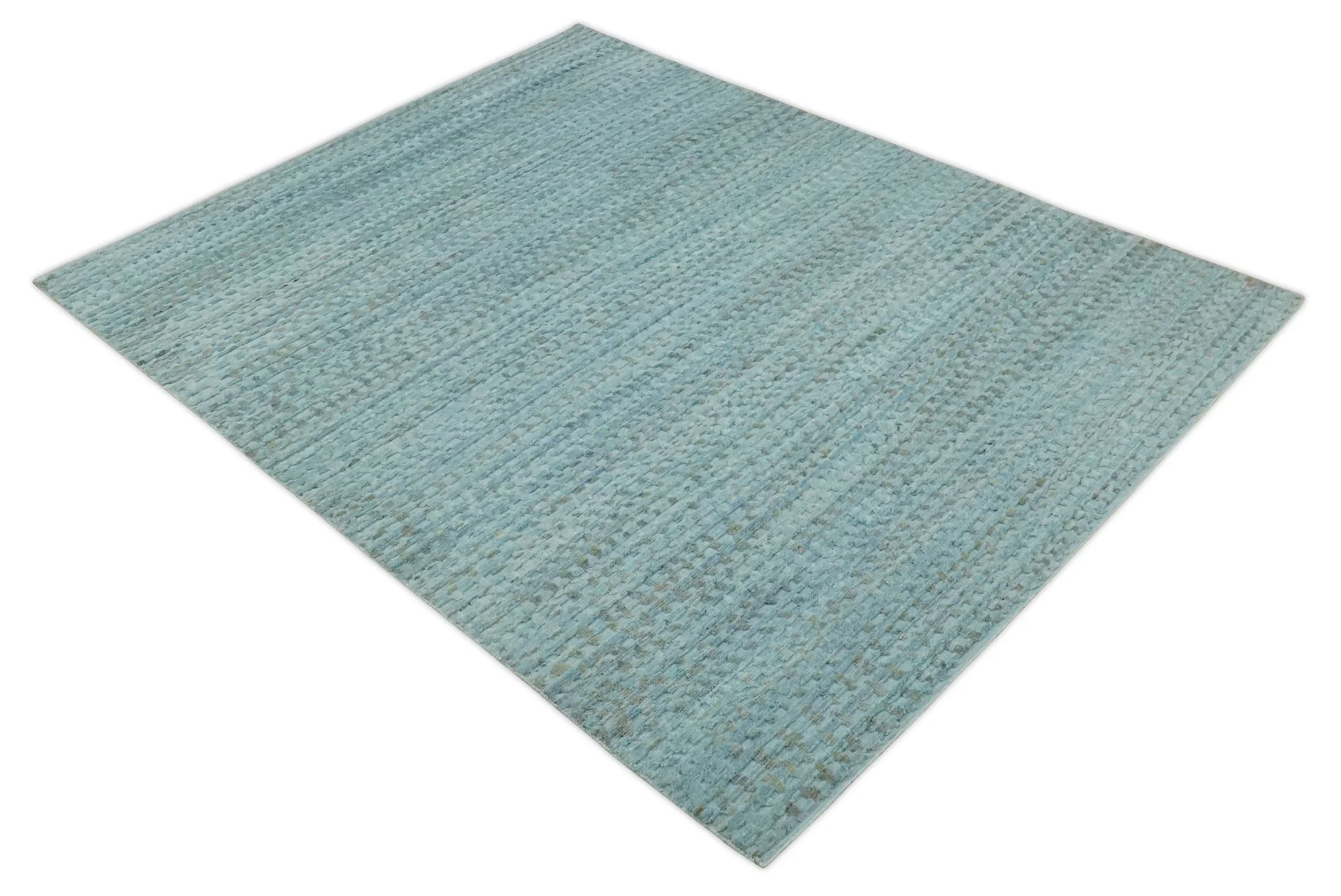 Blue, Ivory and Brown Hand carved Texture Hand Knotted 9x12 Wool Area Rug - Image 9