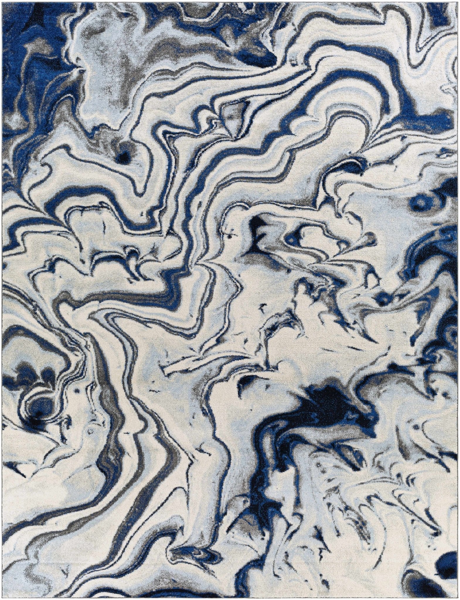 Blue, Ivory and Charcoal Modern Abstract marble Design Area Rug - Image 11