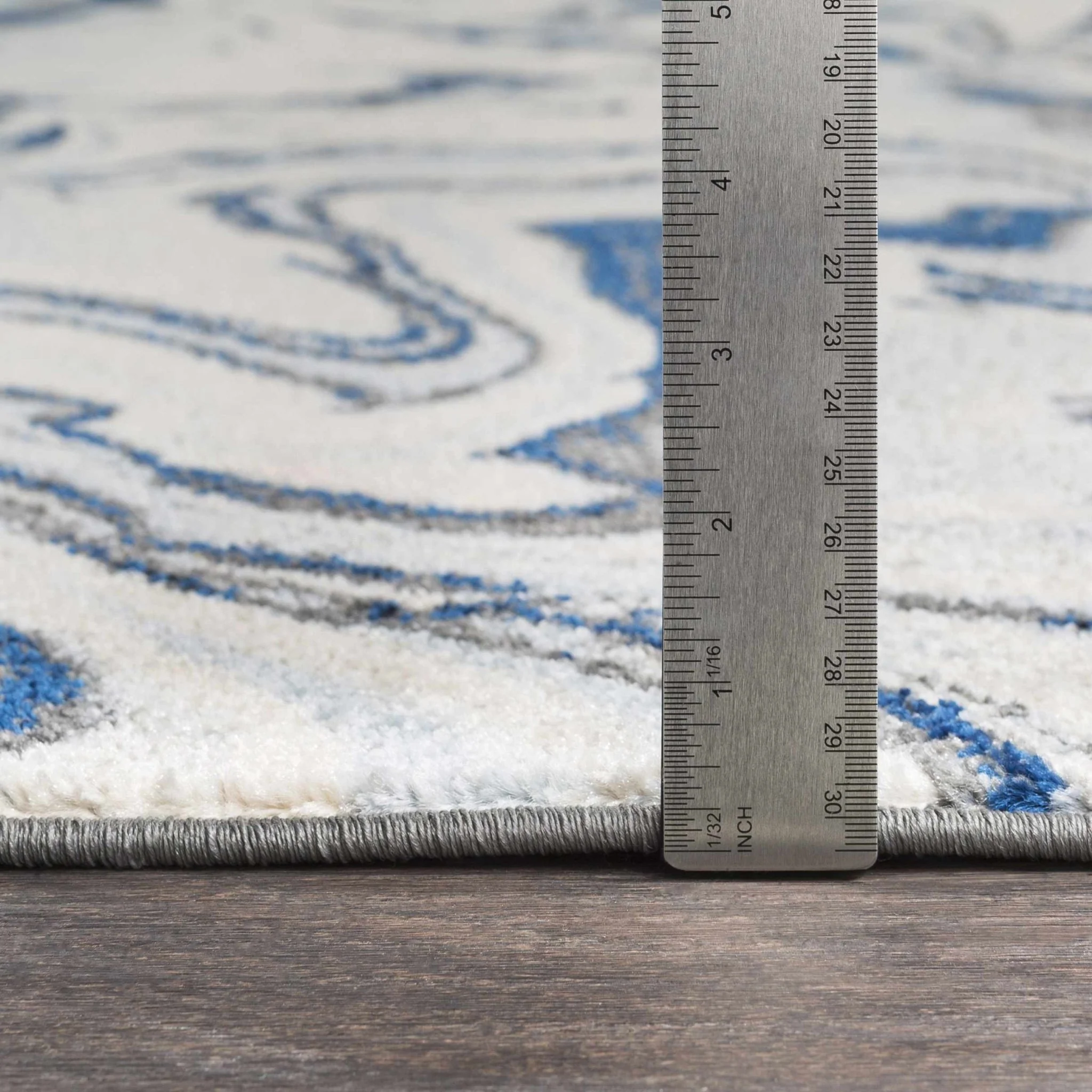 Blue, Ivory and Charcoal Modern Abstract marble Design Area Rug - Image 6