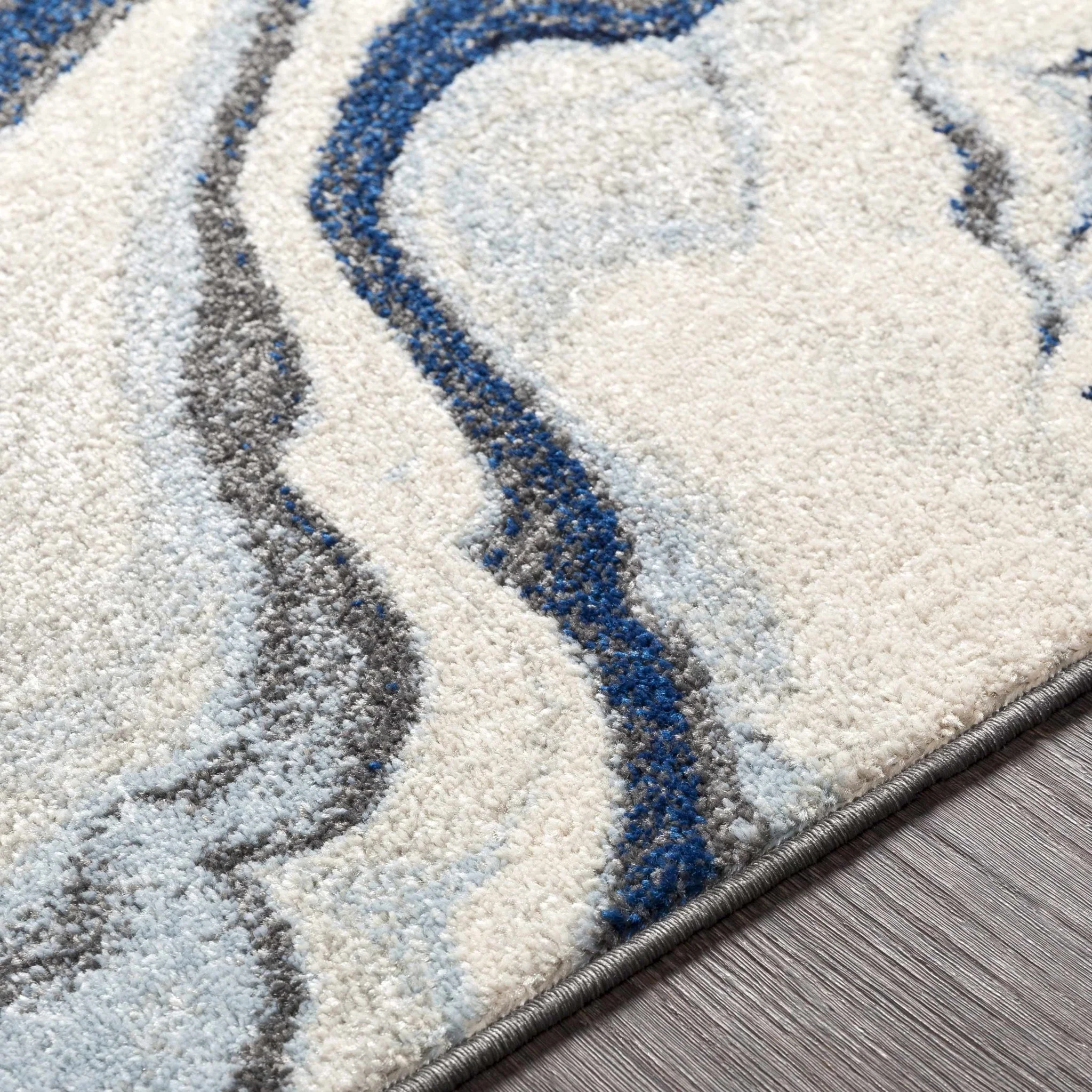 Blue, Ivory and Charcoal Modern Abstract marble Design Area Rug - Image 9