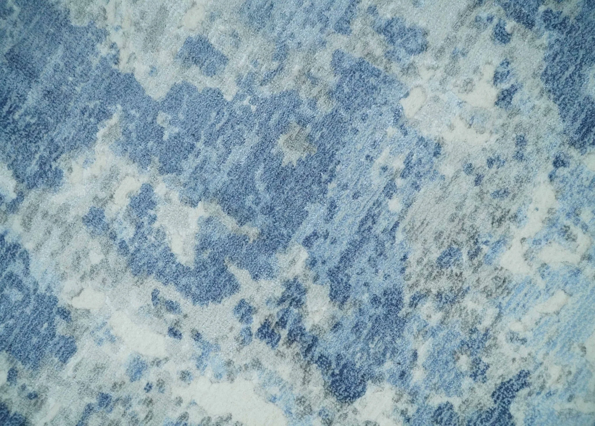 Blue, Ivory and Gray Modern Abstract 6x9 Hand Loomed Blended wool and Art silk Area Rug - Image 4