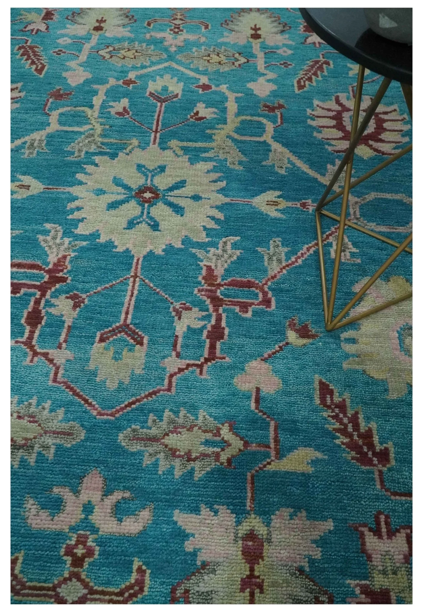 Hand Knotted Blue, Ivory and Maroon Oriental Oushak 9x12 Traditional Wool Area Rug - Image 2