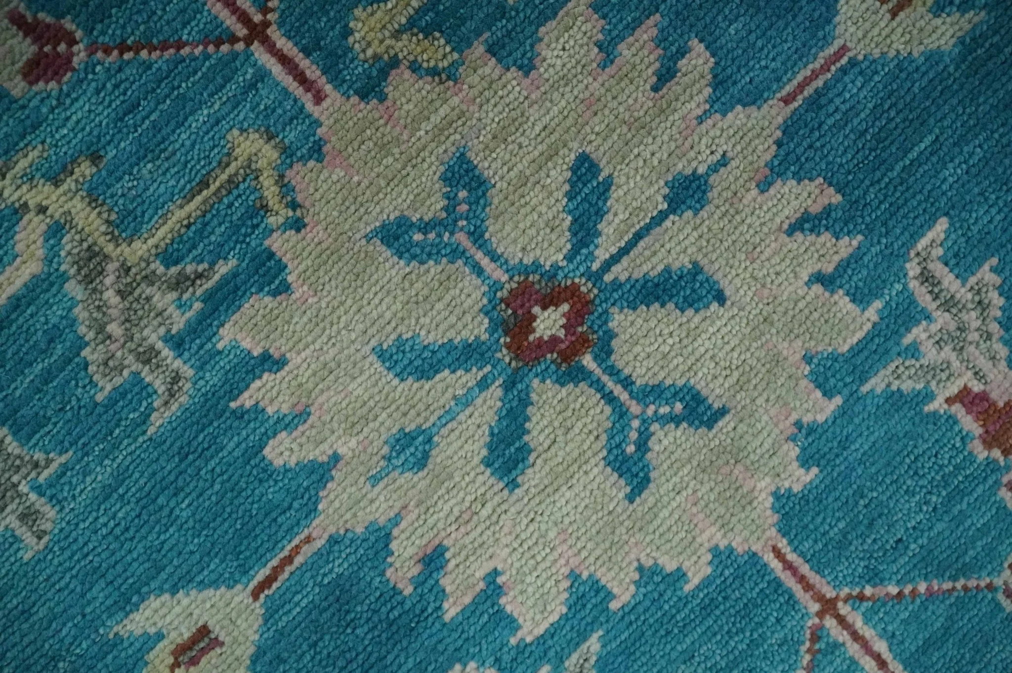 Hand Knotted Blue, Ivory and Maroon Oriental Oushak Multi Size Traditional Wool Area Rug - Image 4