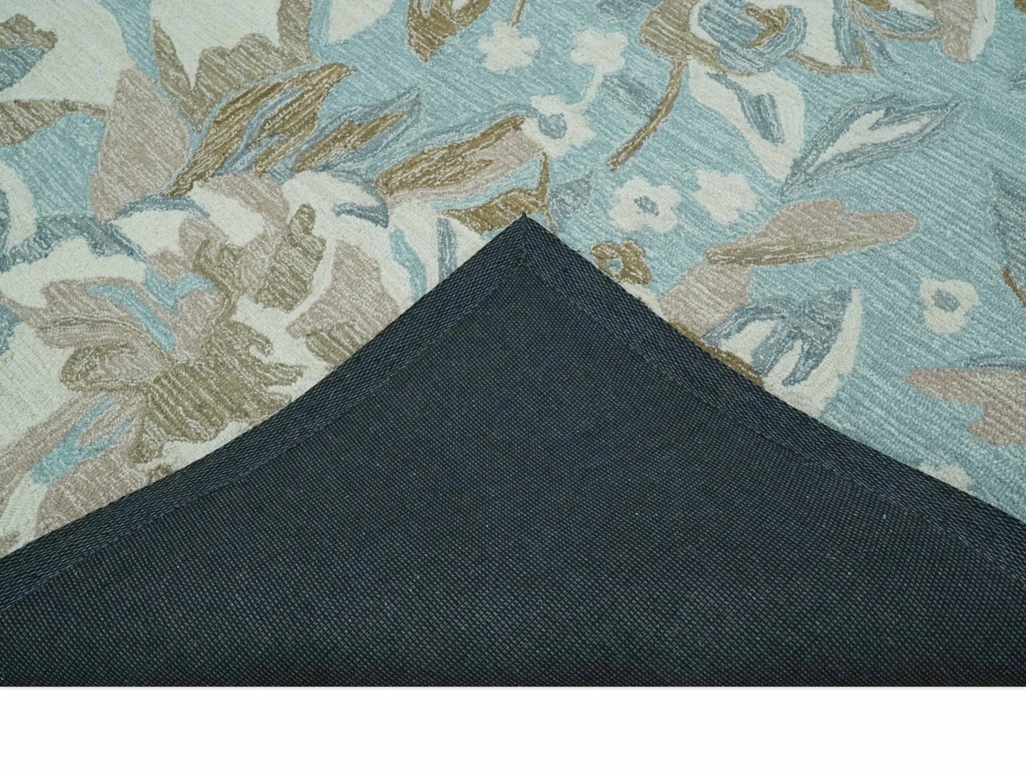 Beautiful Blue, Ivory and Olive Floral Design 8x10 Hand Tufted wool Rug - Image 7