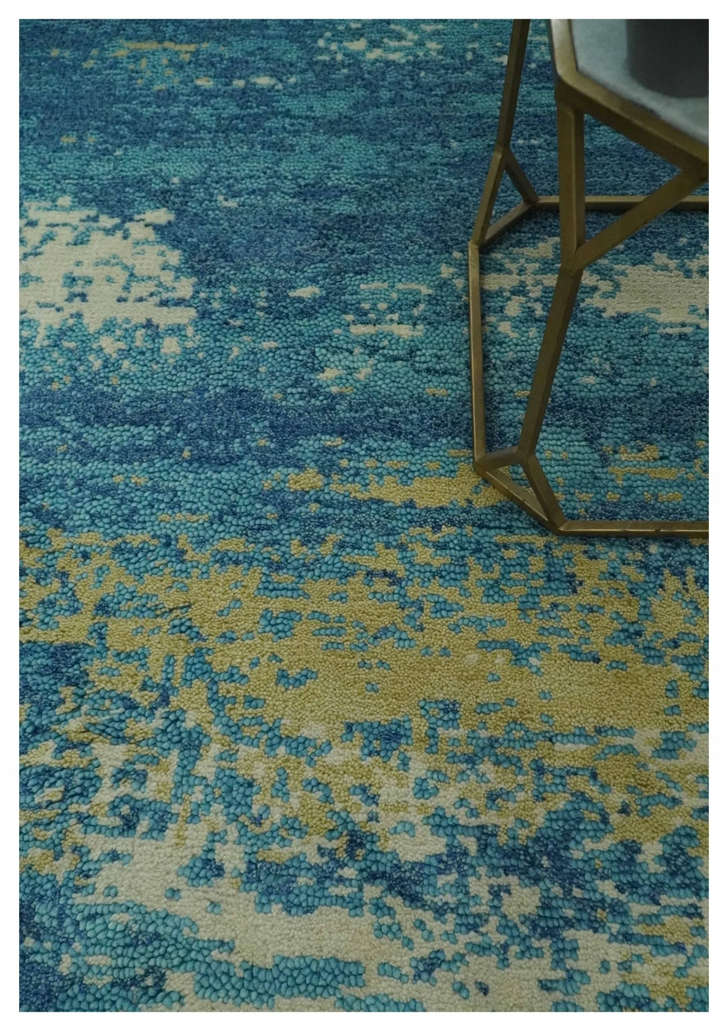 5x8 Modern Abstract Blue, Ivory and Olive Hand Knotted wool Area Rug - Image 2