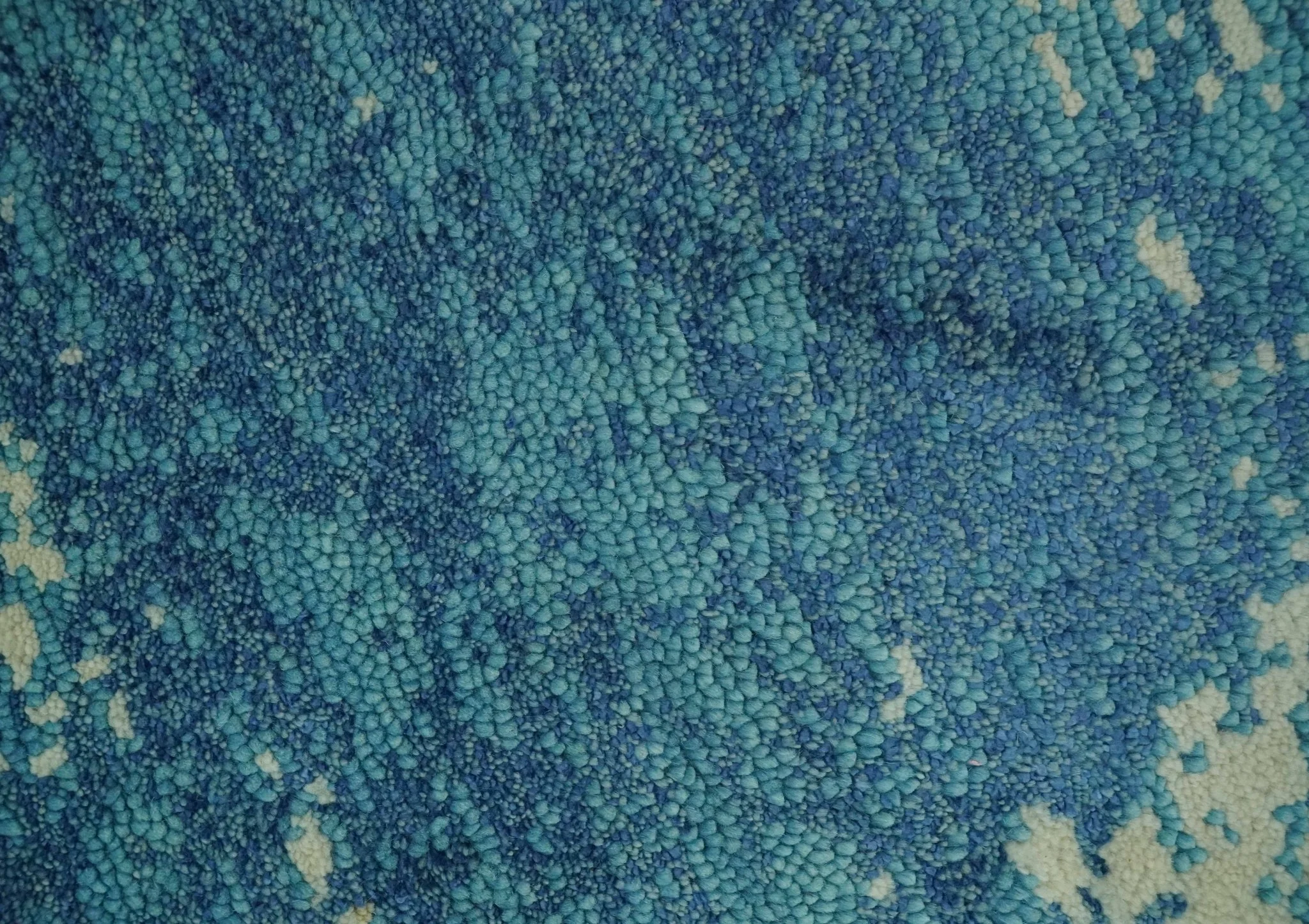 5x8 Modern Abstract Blue, Ivory and Olive Hand Knotted wool Area Rug - Image 4