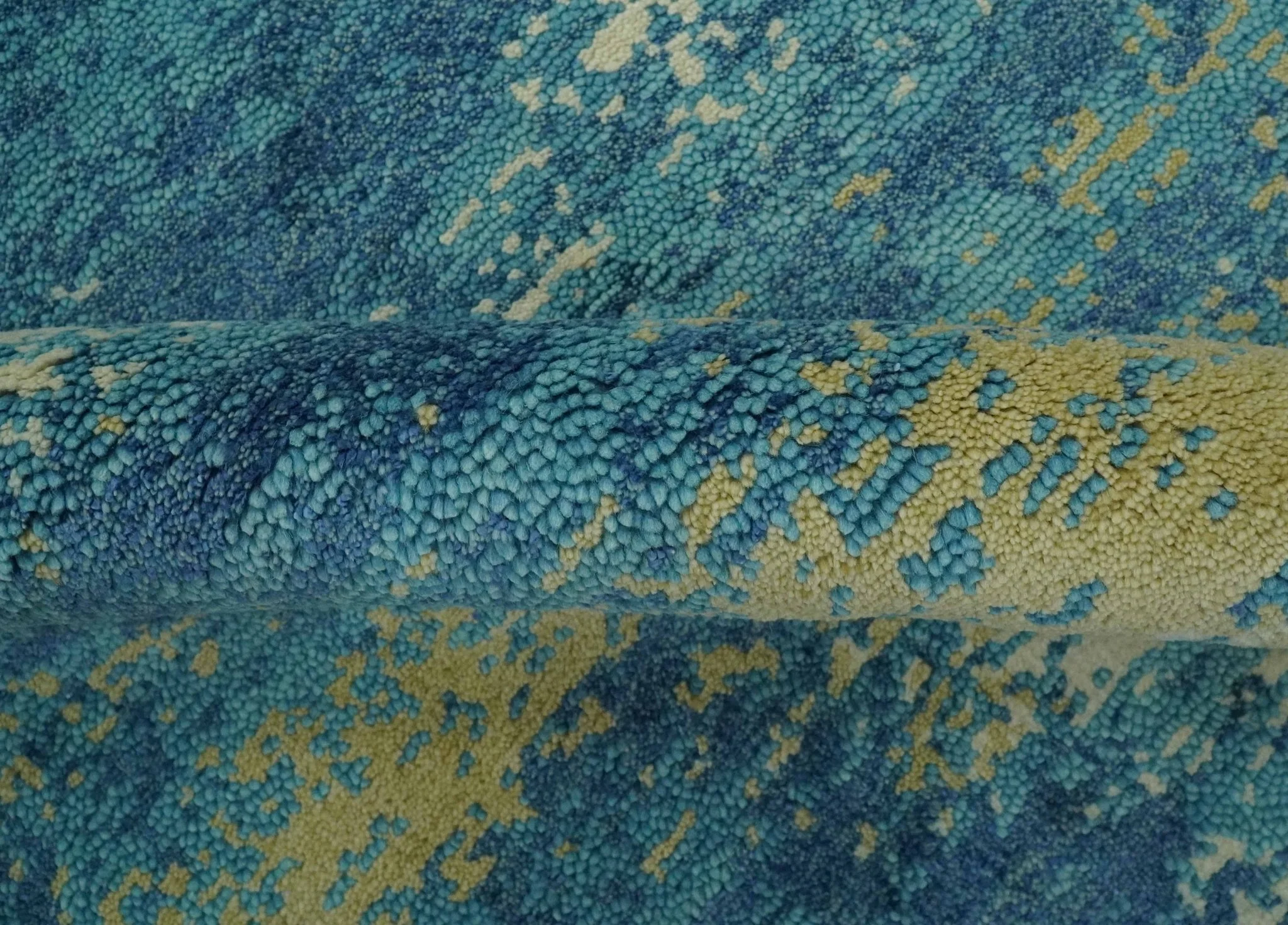 5x8 Modern Abstract Blue, Ivory and Olive Hand Knotted wool Area Rug - Image 7