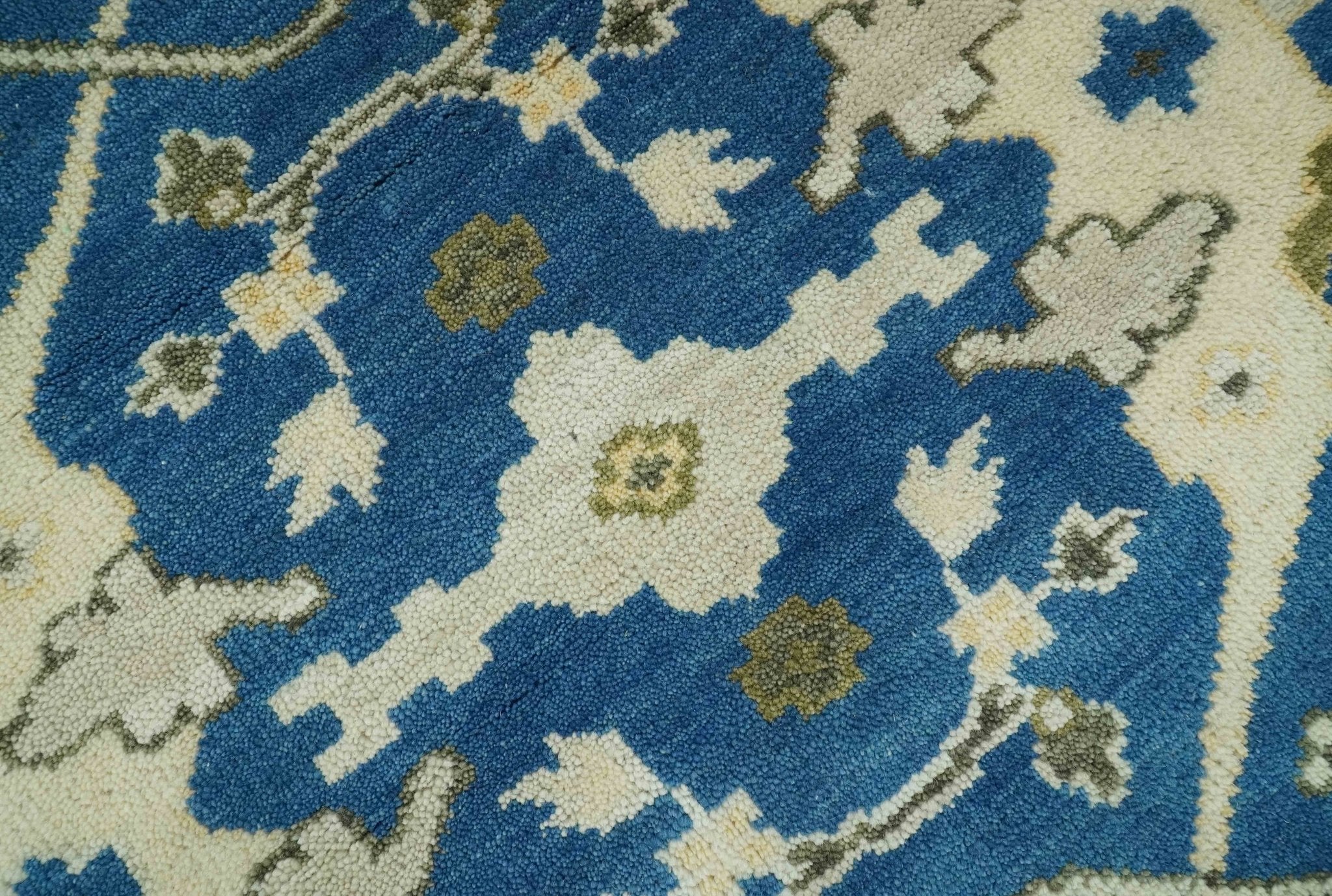 Hand Knotted Blue, Ivory and Olive 6x9 Oriental Oushak wool area rug - Image 5