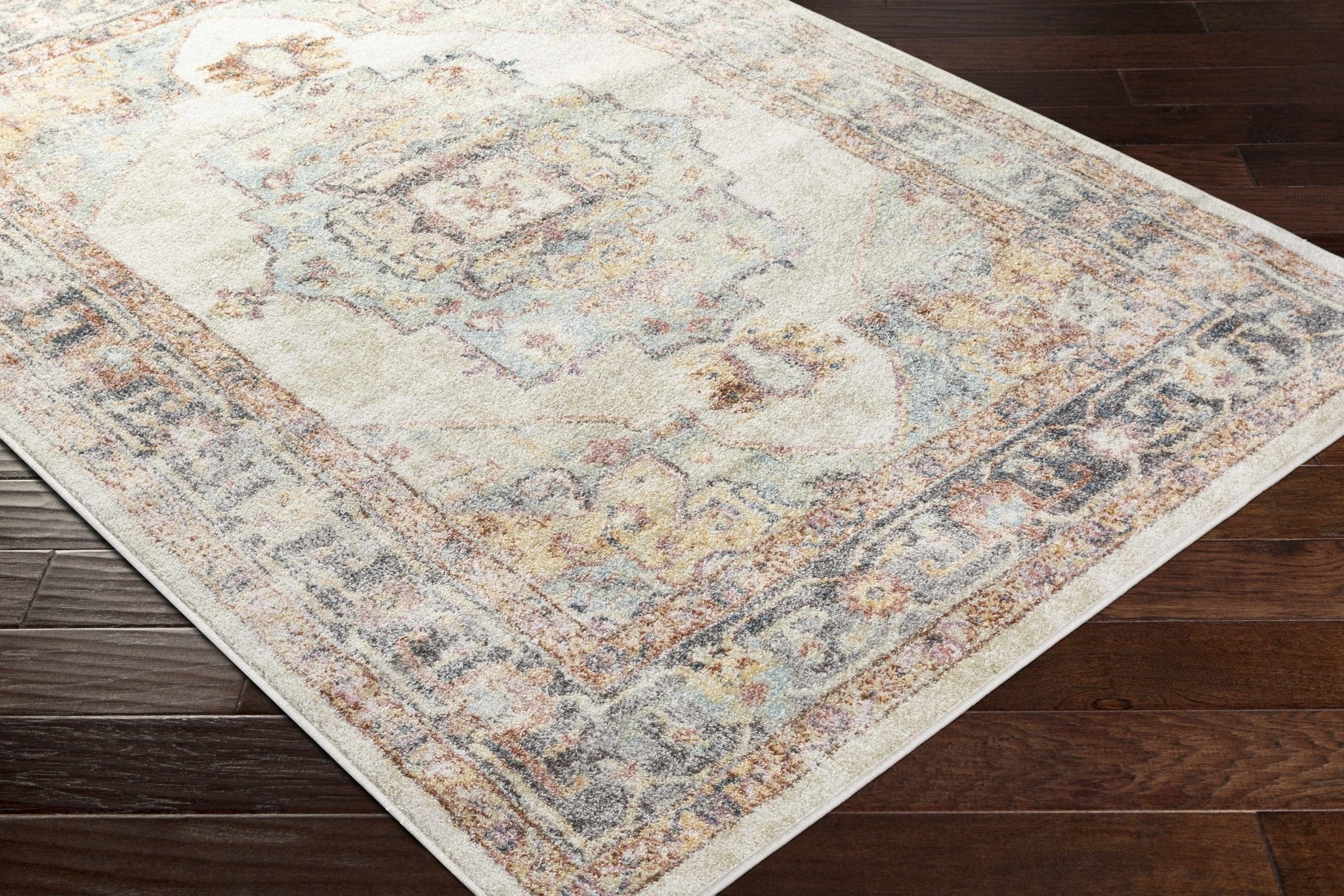 Colorful Blue, Ivory, Beige and Charcoal Traditional Heriz Multi Size rug - Image 14