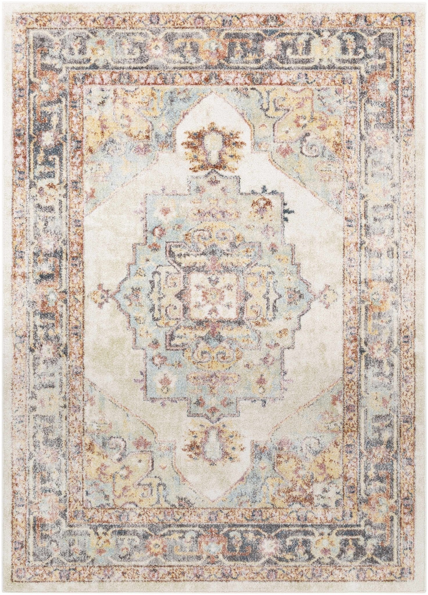 Colorful Blue, Ivory, Beige and Charcoal Traditional Heriz Multi Size rug - Image 16