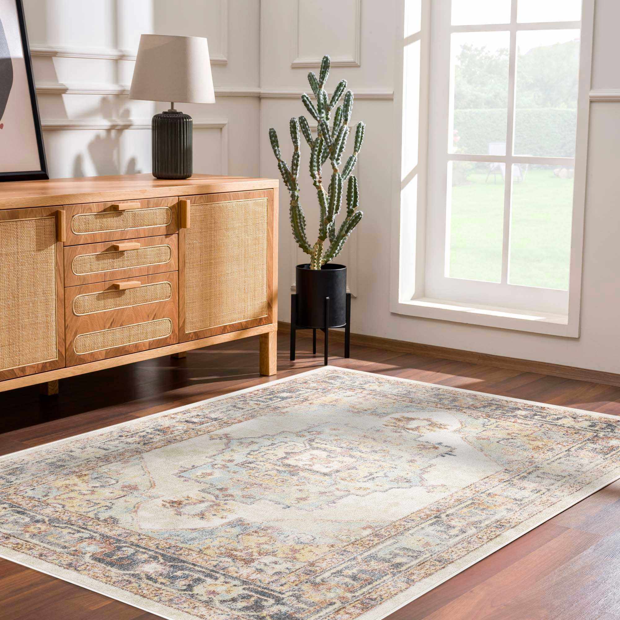 Colorful Blue, Ivory, Beige and Charcoal Traditional Heriz Multi Size rug - Image 18