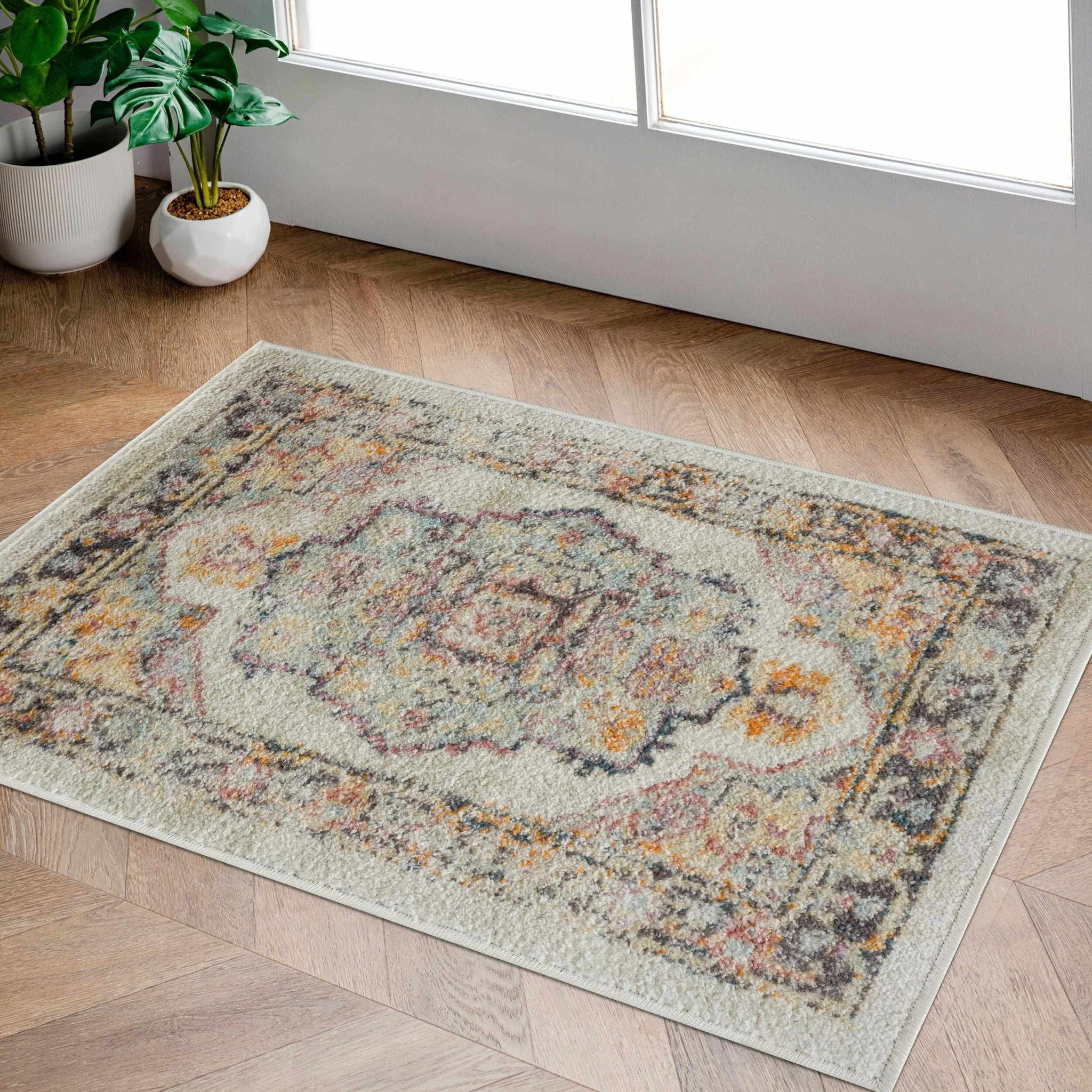 Colorful Blue, Ivory, Beige and Charcoal Traditional Heriz Multi Size rug - Image 2