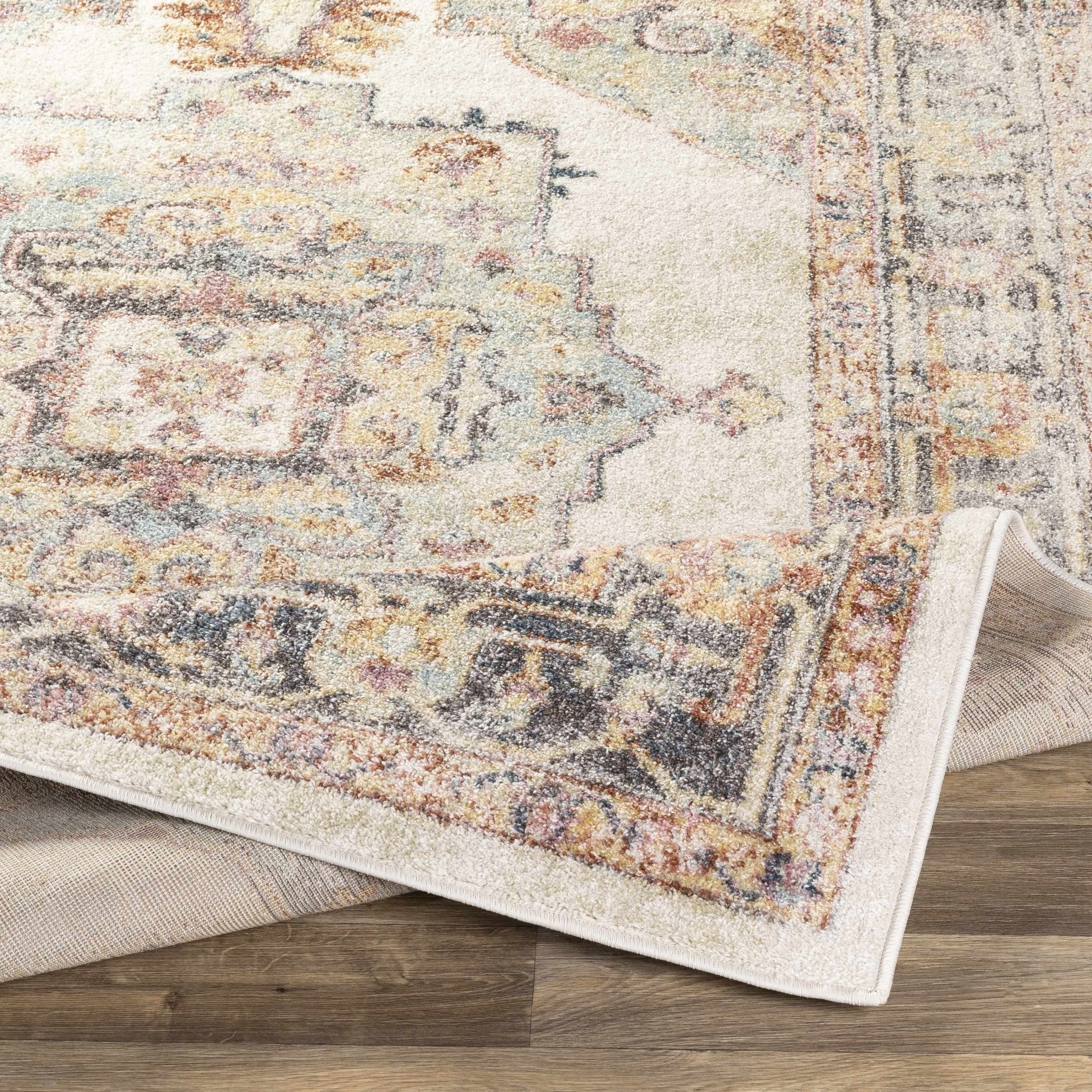 Colorful Blue, Ivory, Beige and Charcoal Traditional Heriz Multi Size rug - Image 4