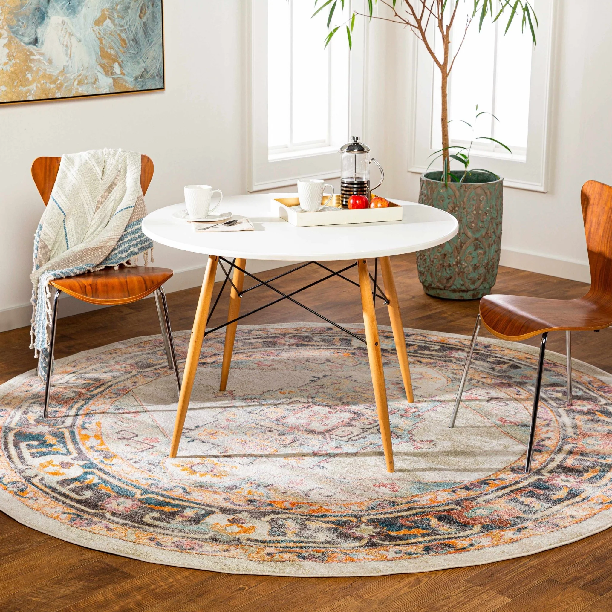 Colorful Blue, Ivory, Beige and Charcoal Traditional Heriz Multi Size rug - Image 6