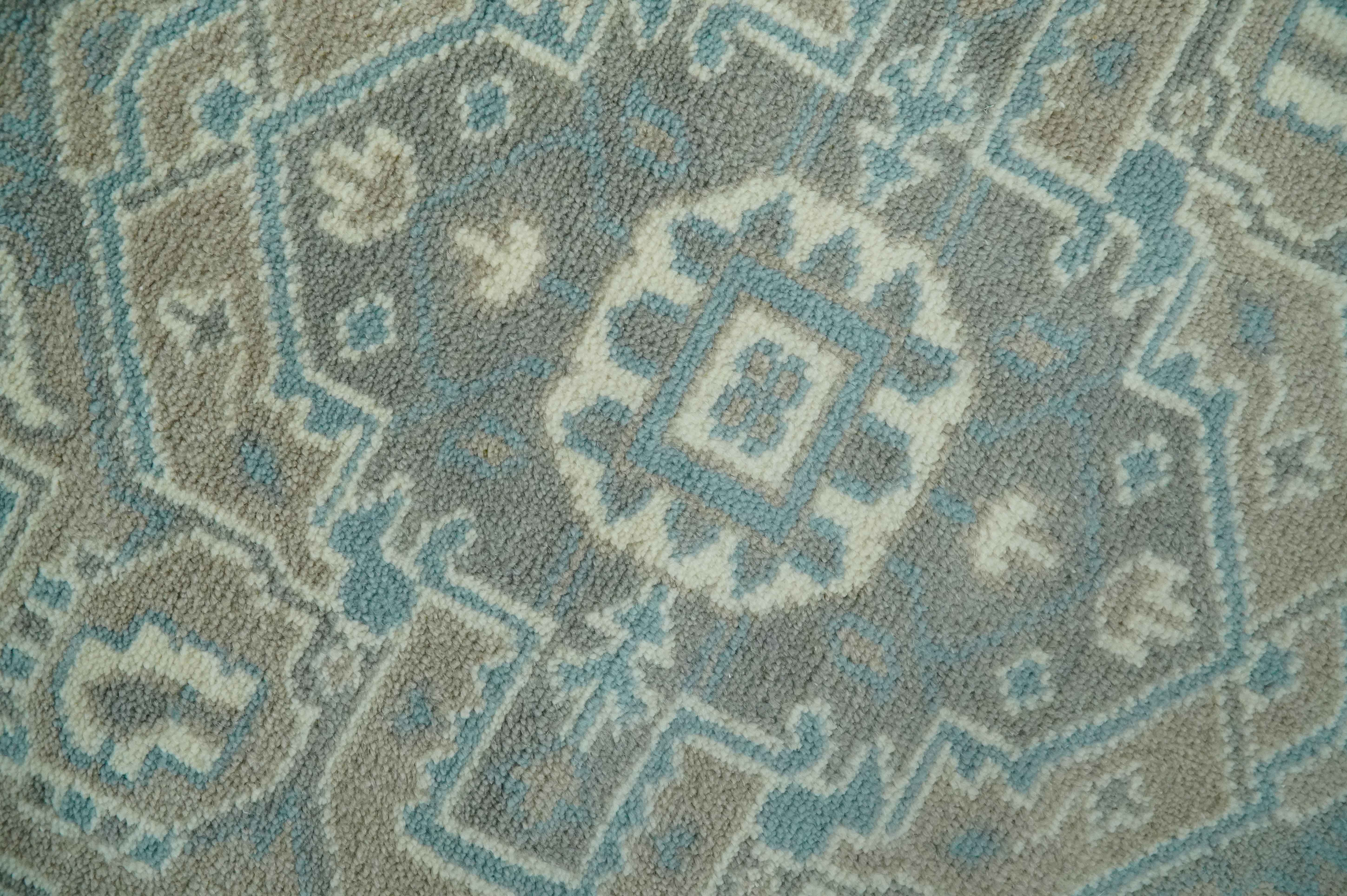 Custom Made Hand Knotted Blue, Ivory, Camel and Gray Traditional Heriz wool rug - Image 5
