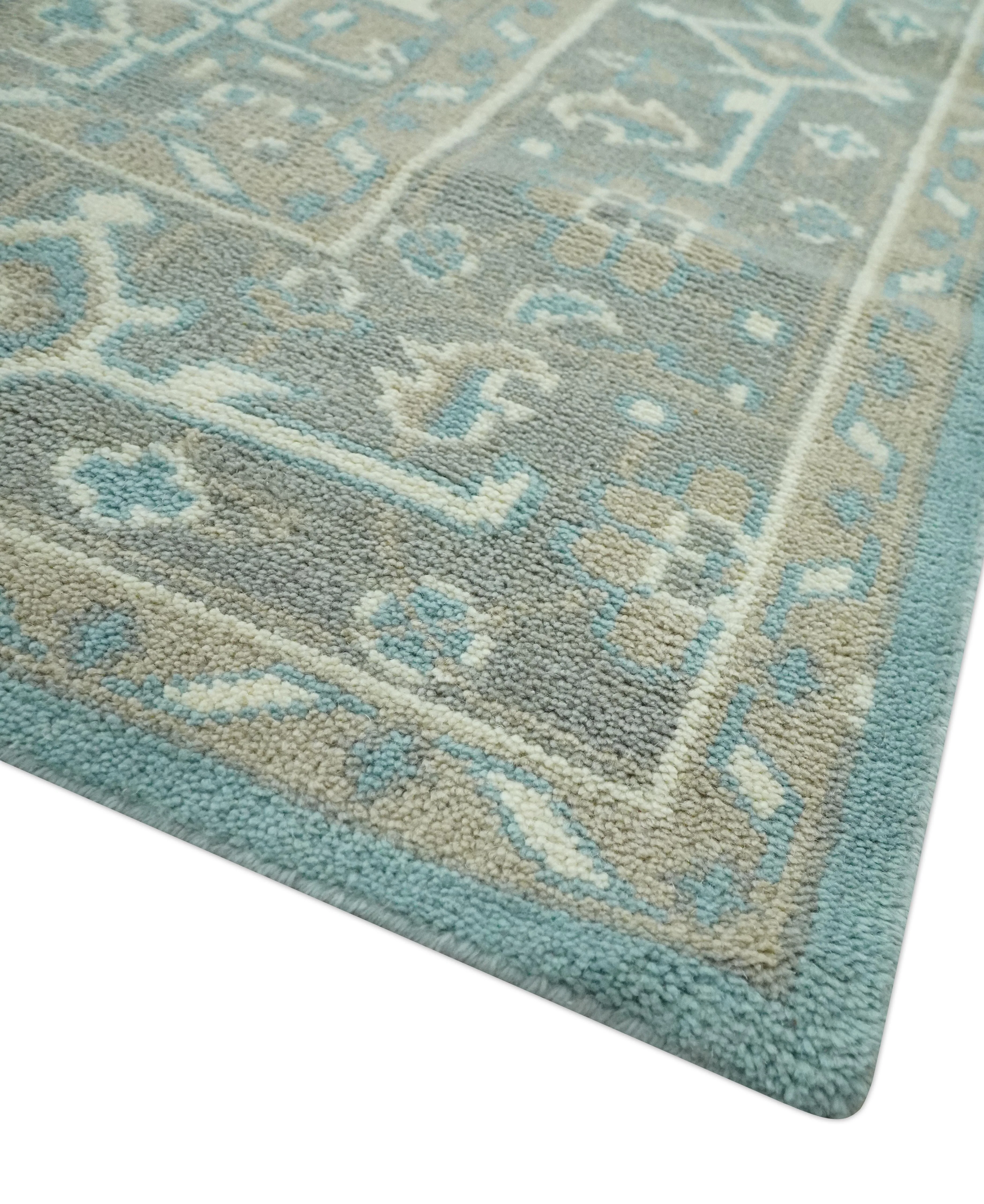 Custom Made Hand Knotted Blue, Ivory, Camel and Gray Traditional Heriz wool rug - Image 6