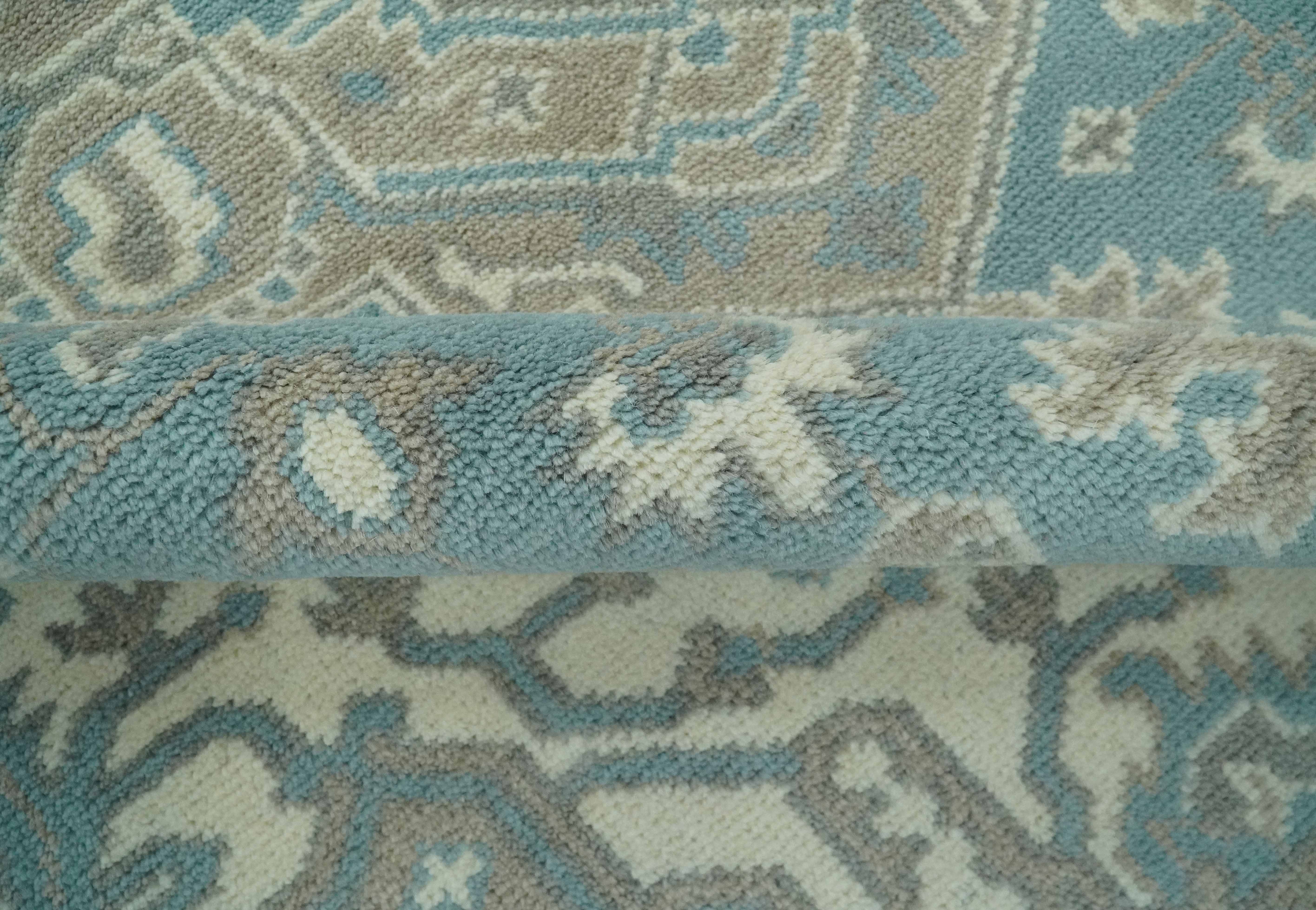 Custom Made Hand Knotted Blue, Ivory, Camel and Gray Traditional Heriz wool rug - Image 7