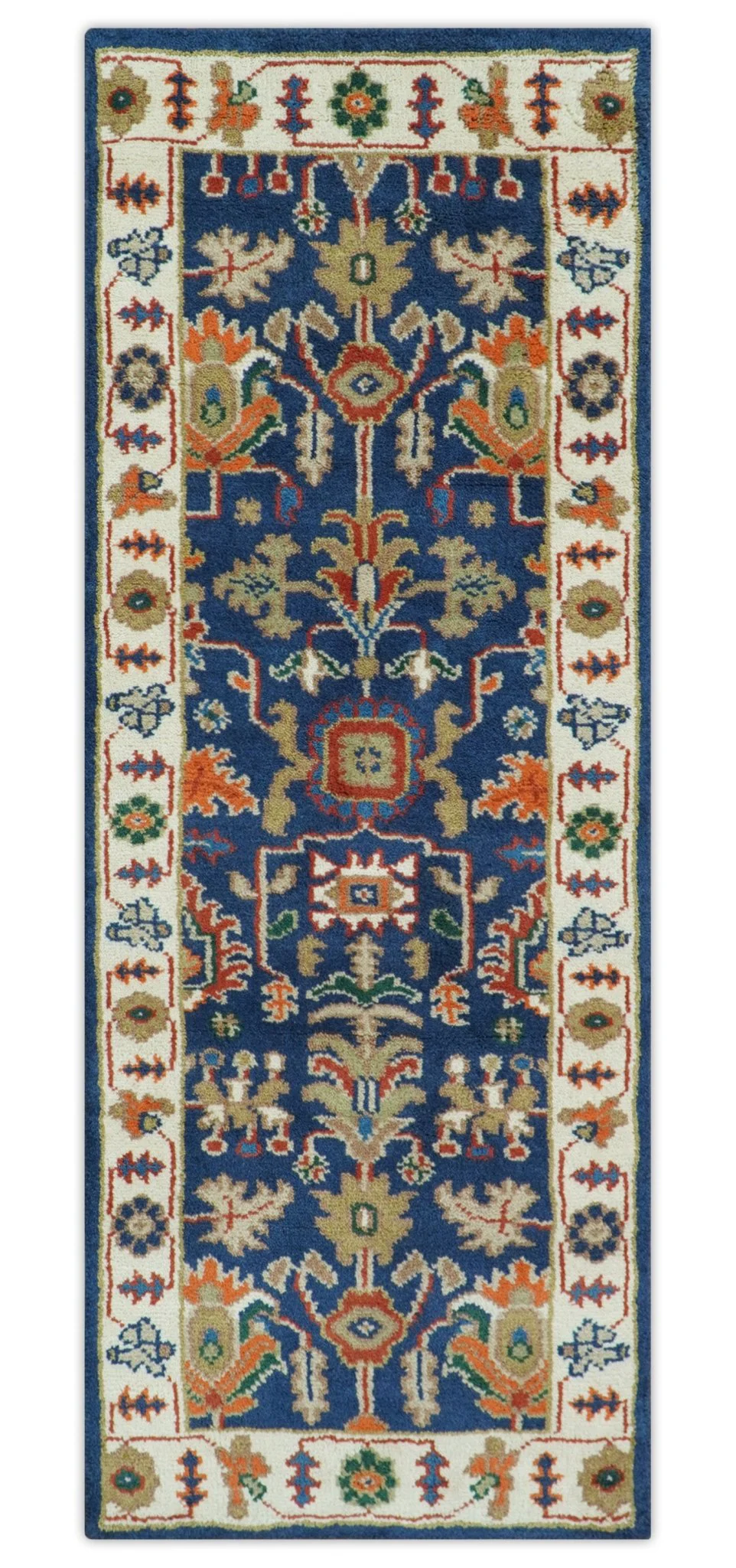 Premium Style Vibrant Colorful Blue, Ivory, Rust and Orange Traditional Hand Knotted Oriental Oushak Multi Size wool Area Rug - Image 11