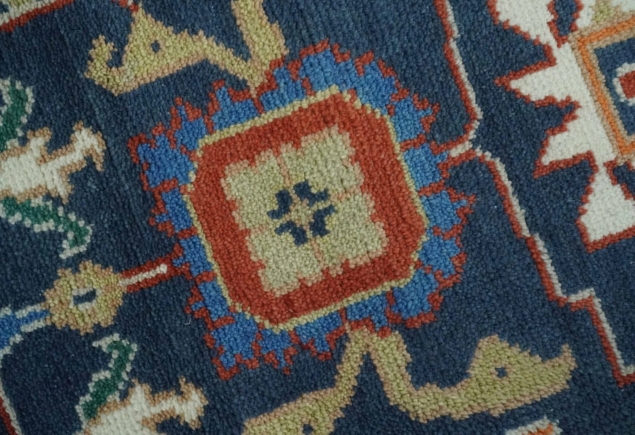 Premium Style Vibrant Colorful Blue, Ivory, Rust and Orange Traditional Hand Knotted Oriental Oushak Multi Size wool Area Rug - Image 5