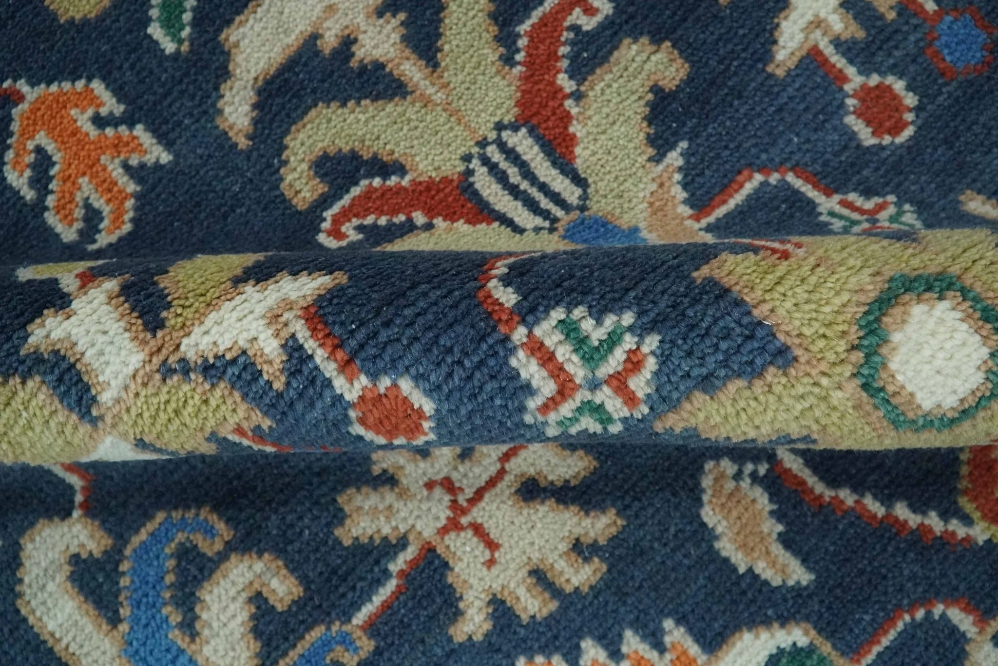 Premium Style Vibrant Colorful Blue, Ivory, Rust and Orange Traditional Hand Knotted Oriental Oushak Multi Size wool Area Rug - Image 7