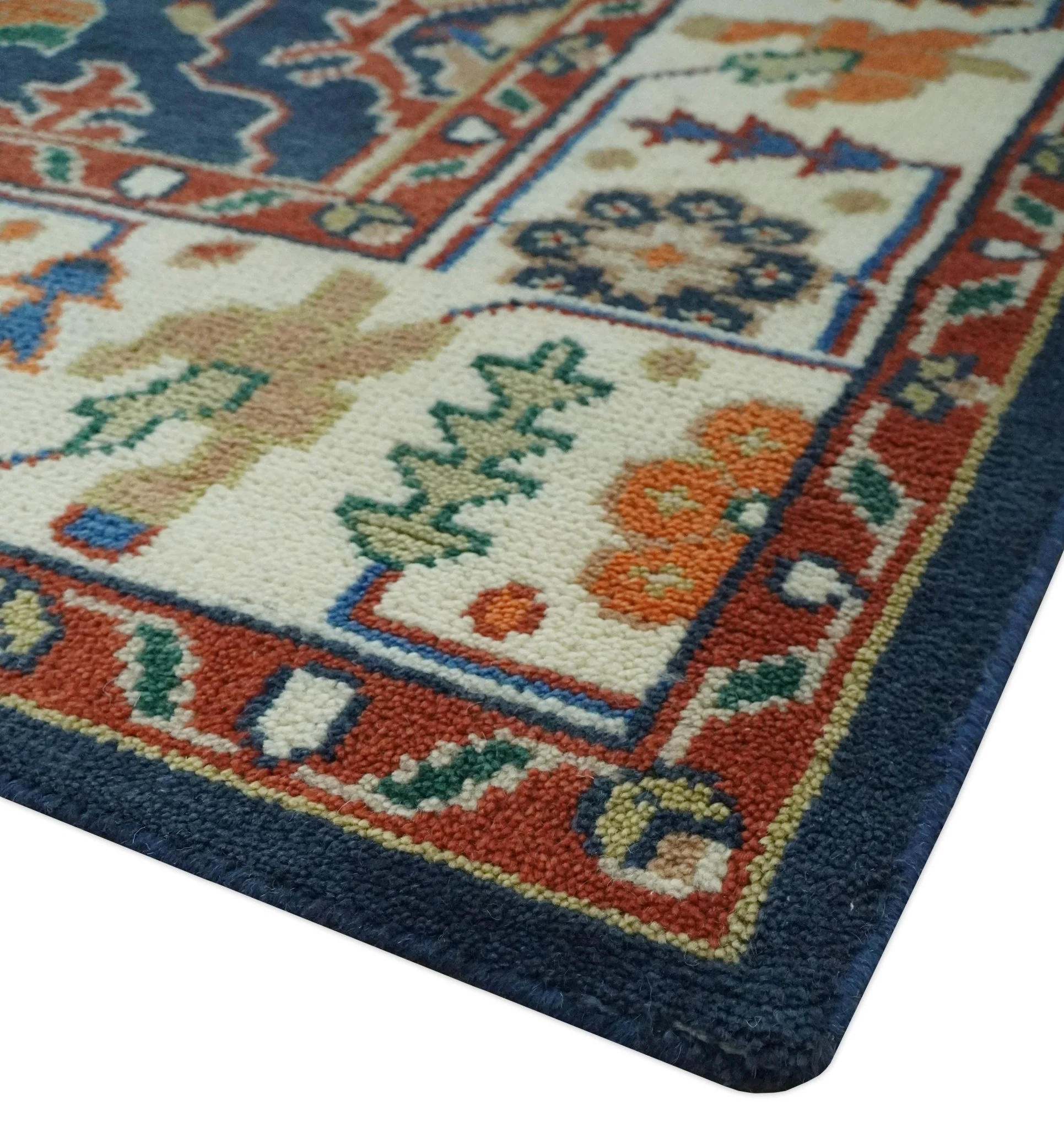 Premium Style Vibrant Colorful Blue, Ivory, Rust and Orange Traditional Hand Knotted Oriental Oushak Multi Size wool Area Rug - Image 9