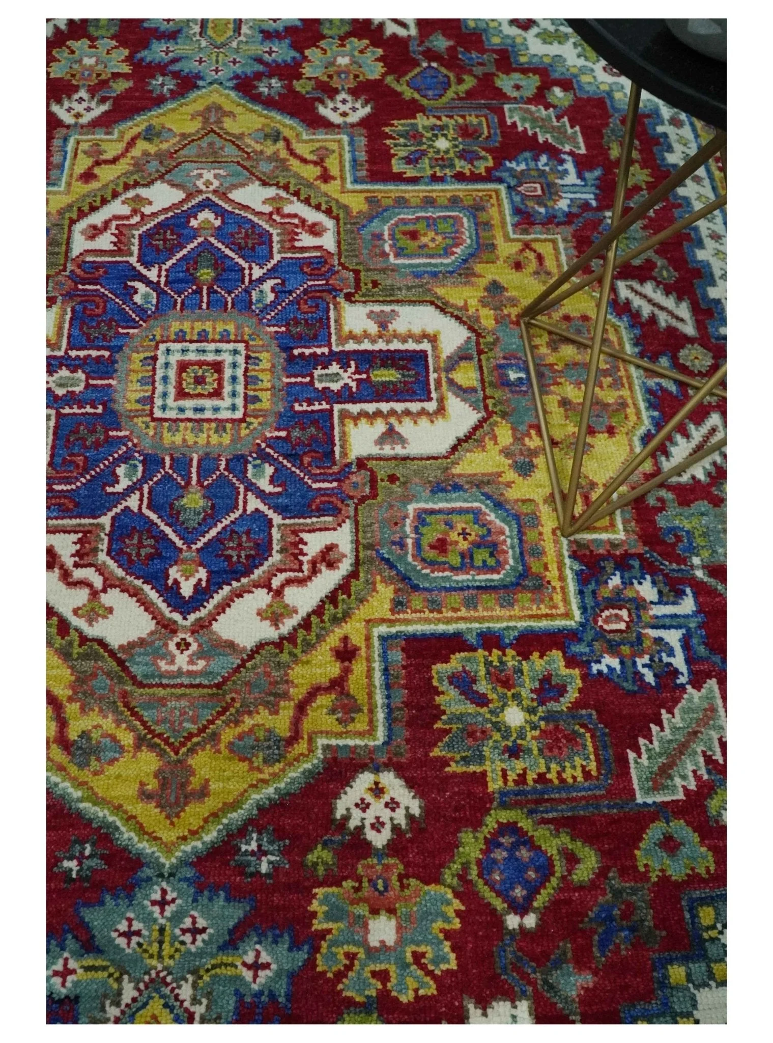Blue, Maroon and Gold Hand Knotted Traditional Heriz Serapi Multi size Wool Area Rug - Image 2