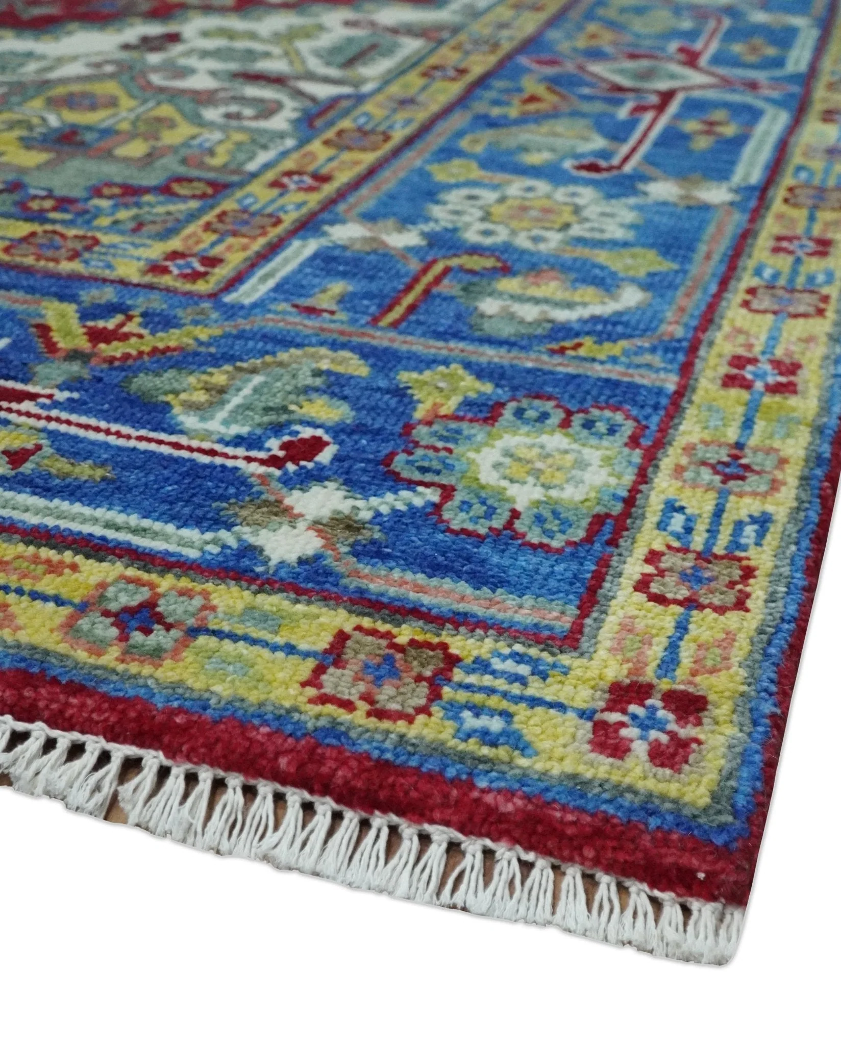 Blue, Maroon and Gold Hand Knotted Traditional Heriz Serapi Multi size Wool Area Rug - Image 5