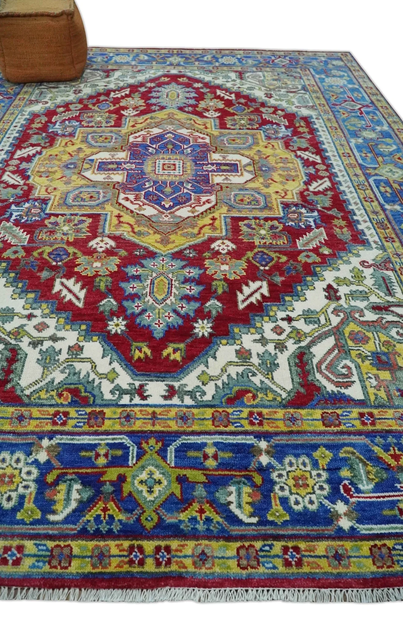 Blue, Maroon and Gold Hand Knotted Antique 9x12 Traditional Wool Rug - Image 3