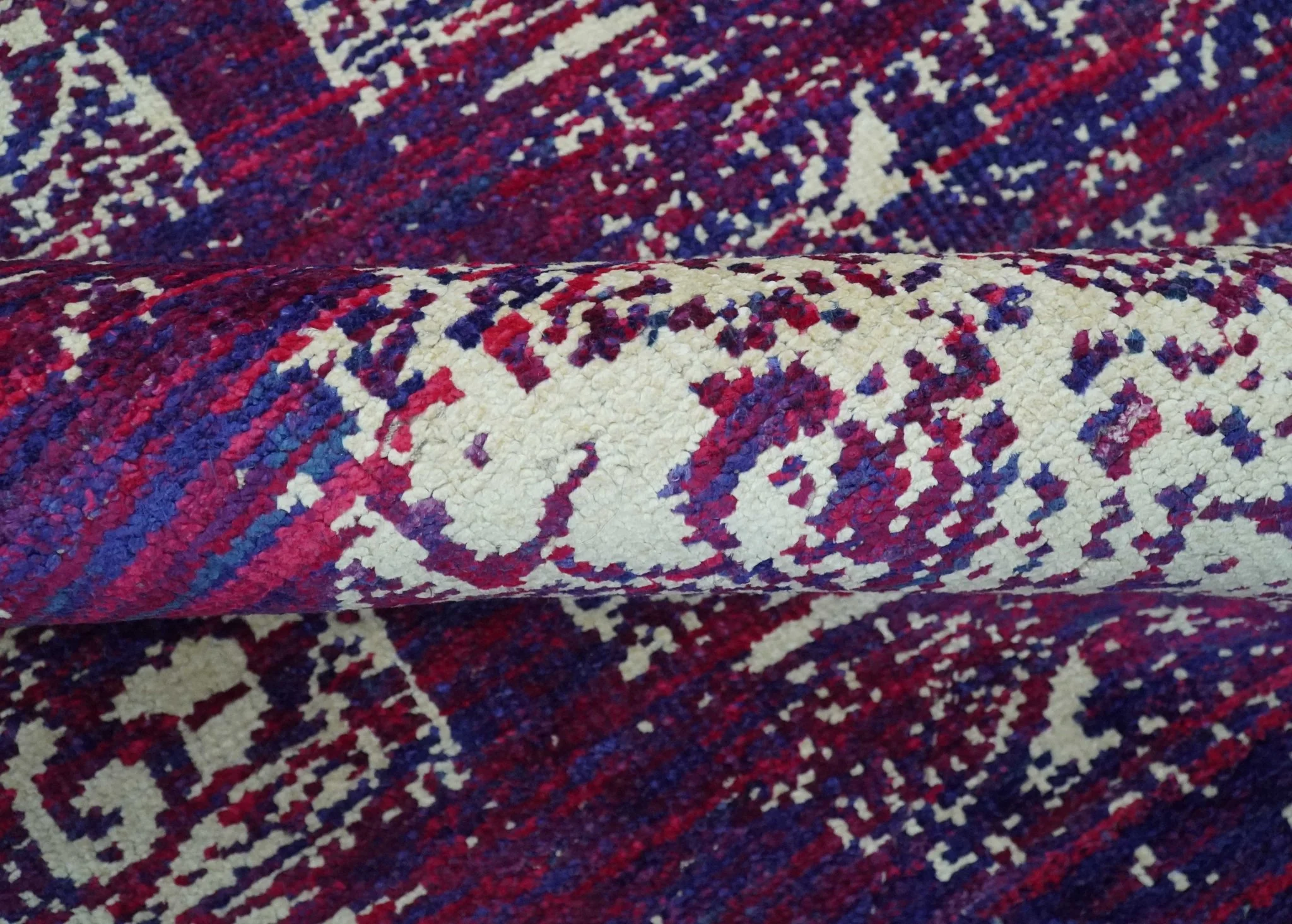 5x8 Purple, Maroon and Ivory Traditional Large Ikat Design Hand Knotted wool Area Rug - Image 7