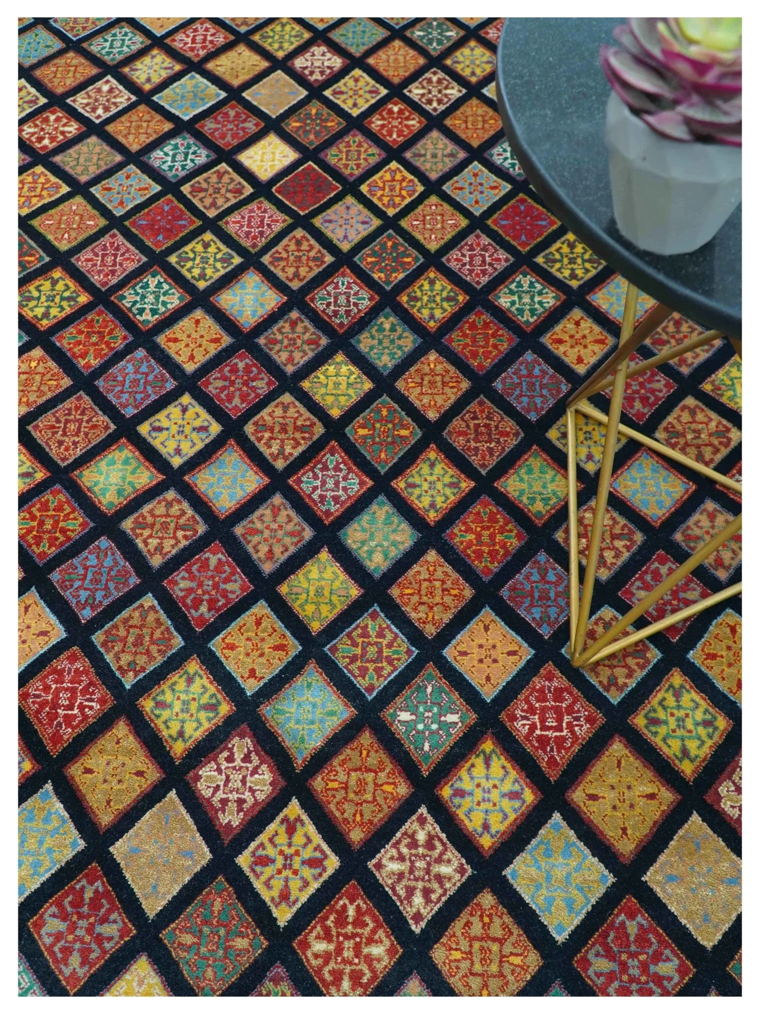 Blue Modern Geometrical Design 9x12 Hand Knotted wool Area Rug - Image 10