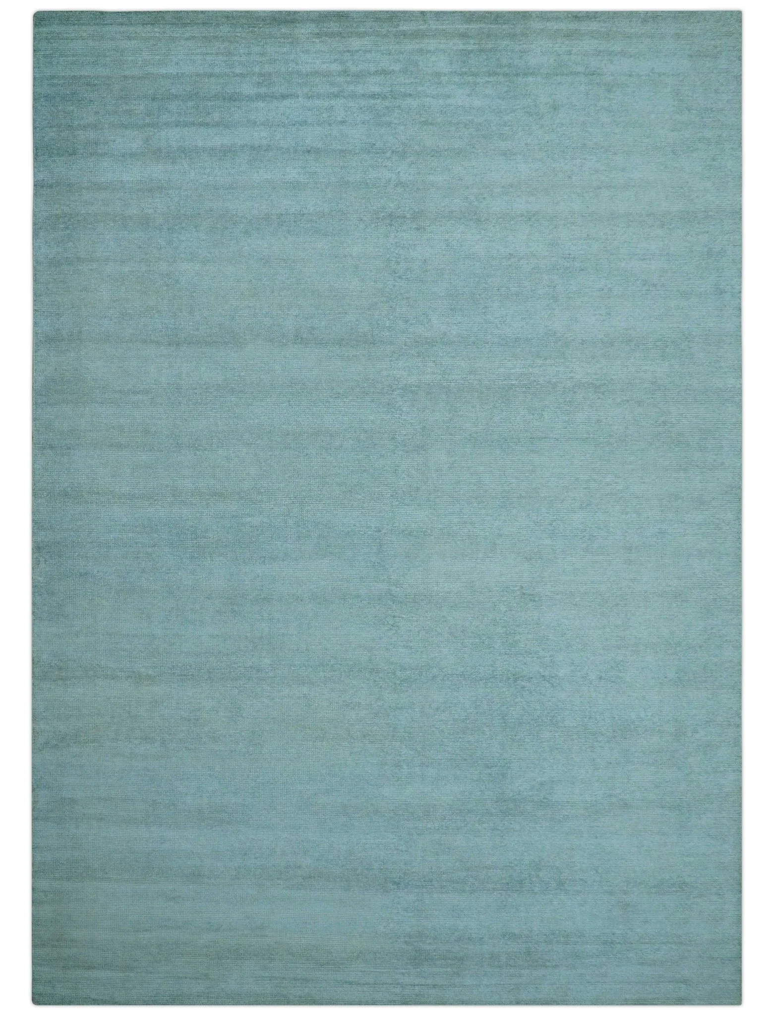 Blue Modern Solid Low Pile Hand Knotted 10x14 Bamboo Silk Area Rug - Image 10