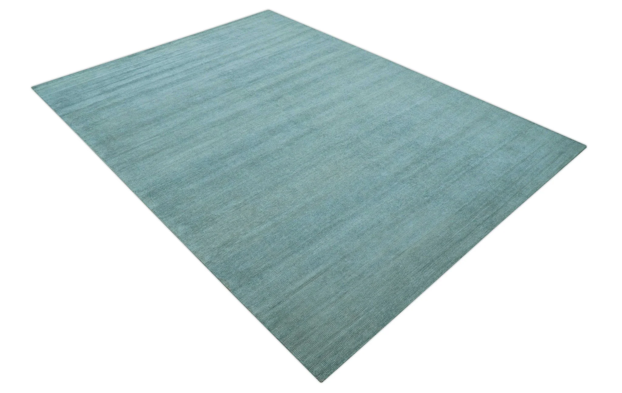 Blue Modern Solid Low Pile Hand Knotted 10x14 Bamboo Silk Area Rug - Image 11