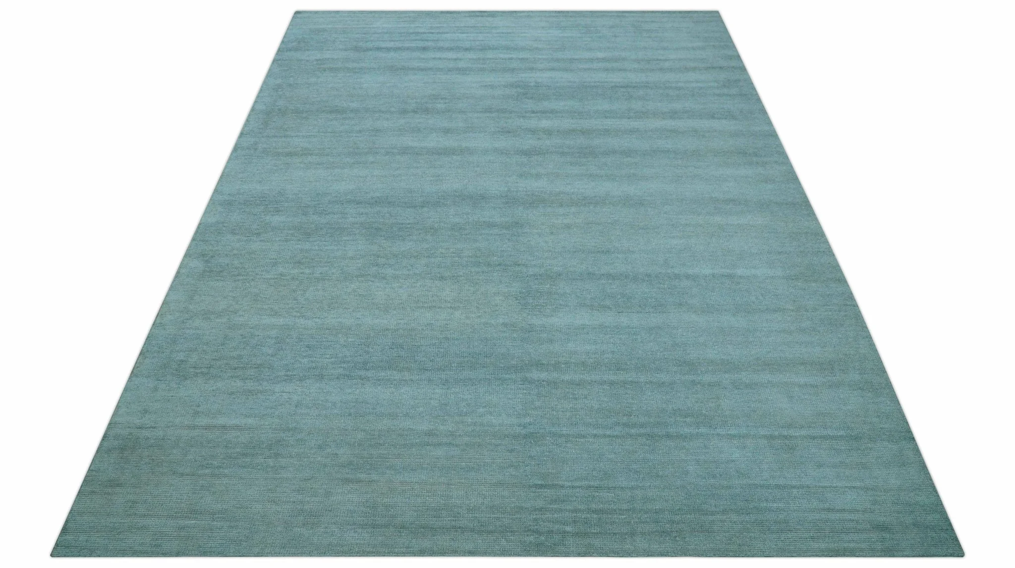Blue Modern Solid Low Pile Hand Knotted 10x14 Bamboo Silk Area Rug - Image 12