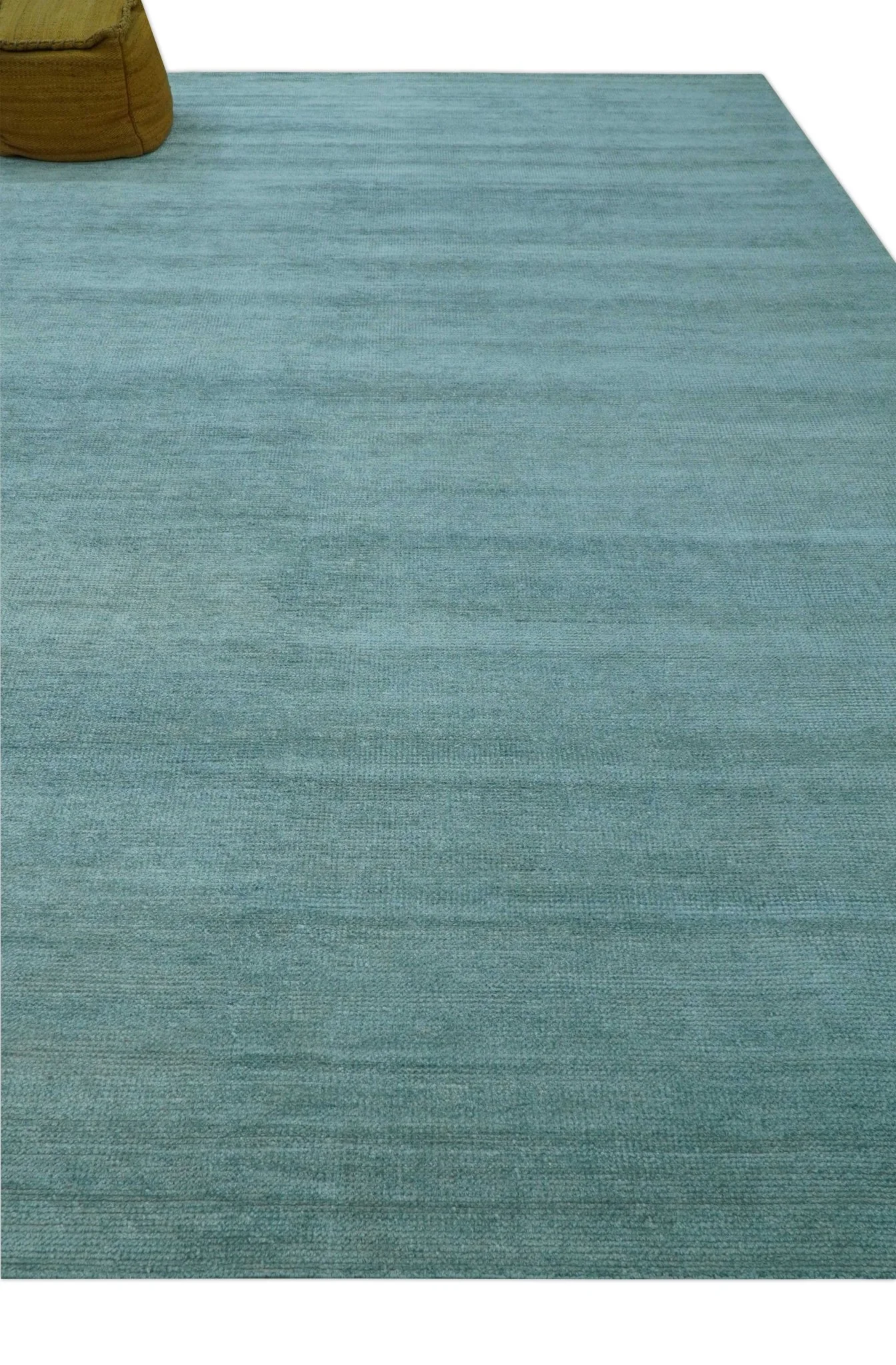 Blue Modern Solid Low Pile Hand Knotted 10x14 Bamboo Silk Area Rug - Image 3