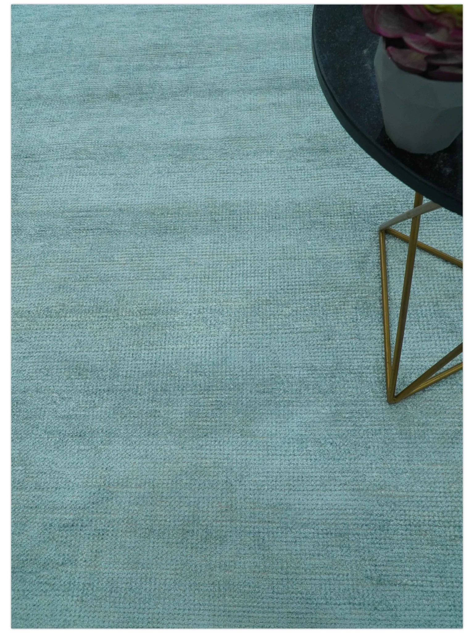 Blue Modern Solid Low Pile Hand Knotted 10x14 Bamboo Silk Area Rug - Image 4