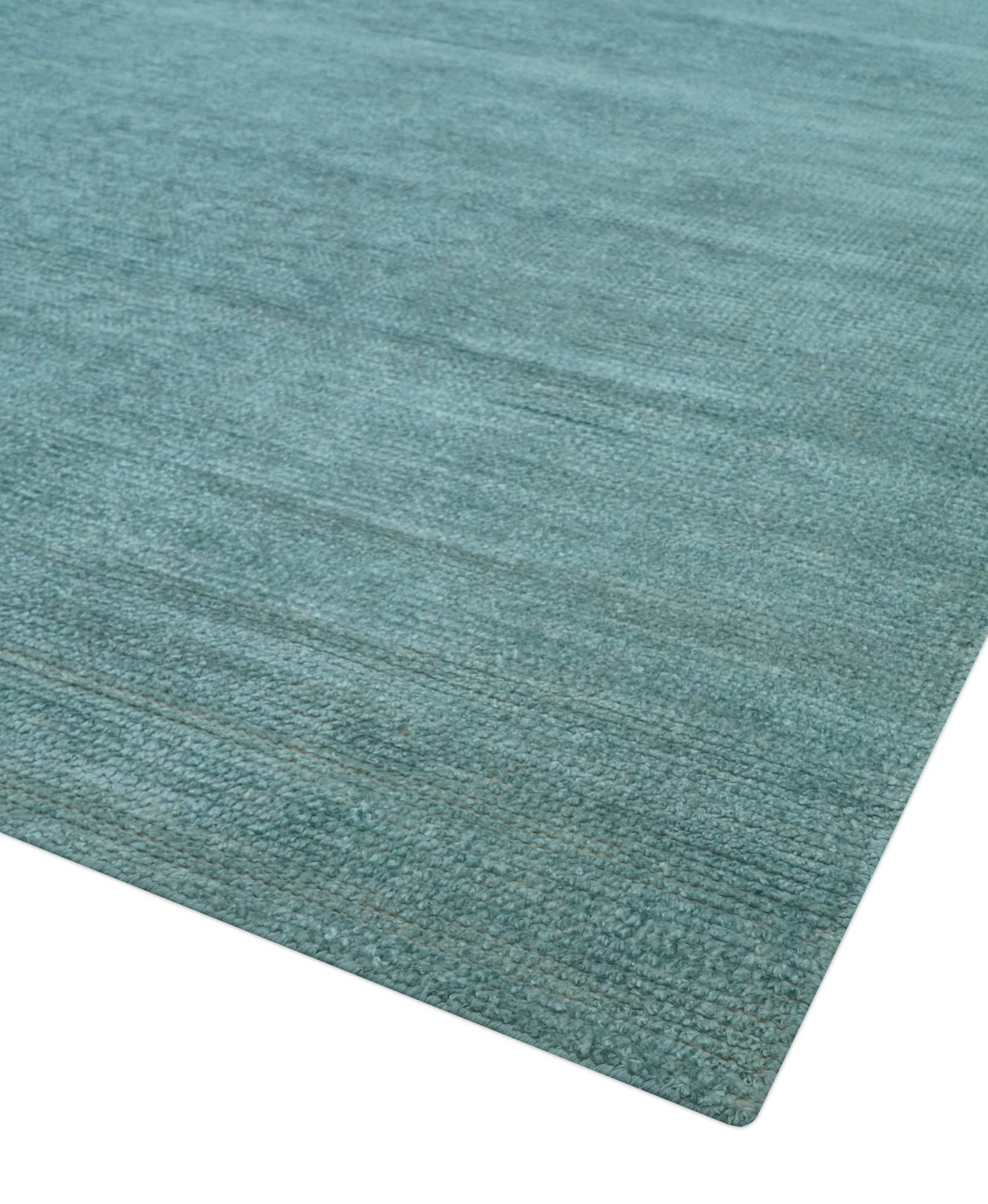 Blue Modern Solid Low Pile Hand Knotted 10x14 Bamboo Silk Area Rug - Image 9