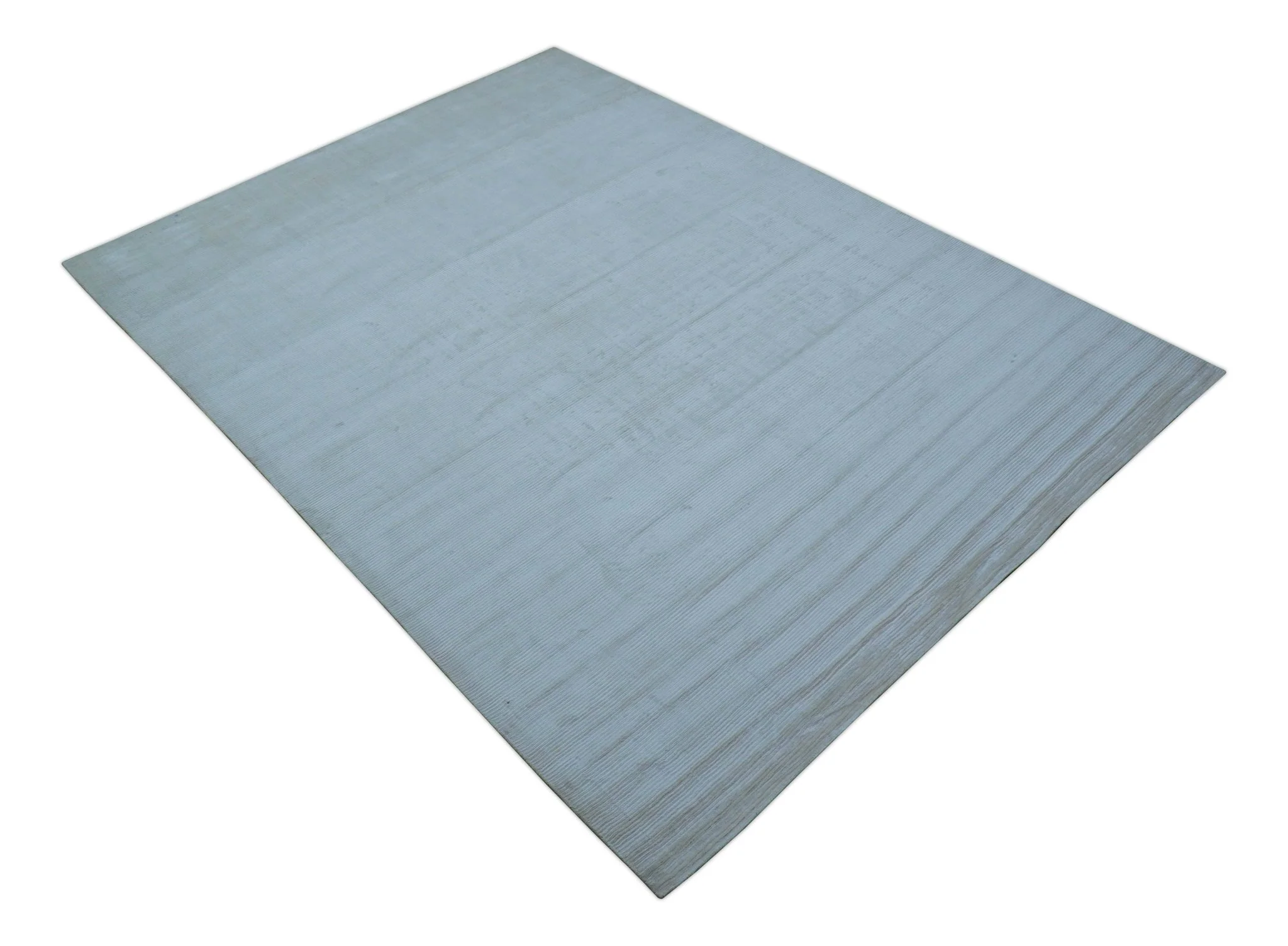 Blue Modern Solid Design Hand Loom 9x12 Art Silk Area Rug - Image 10