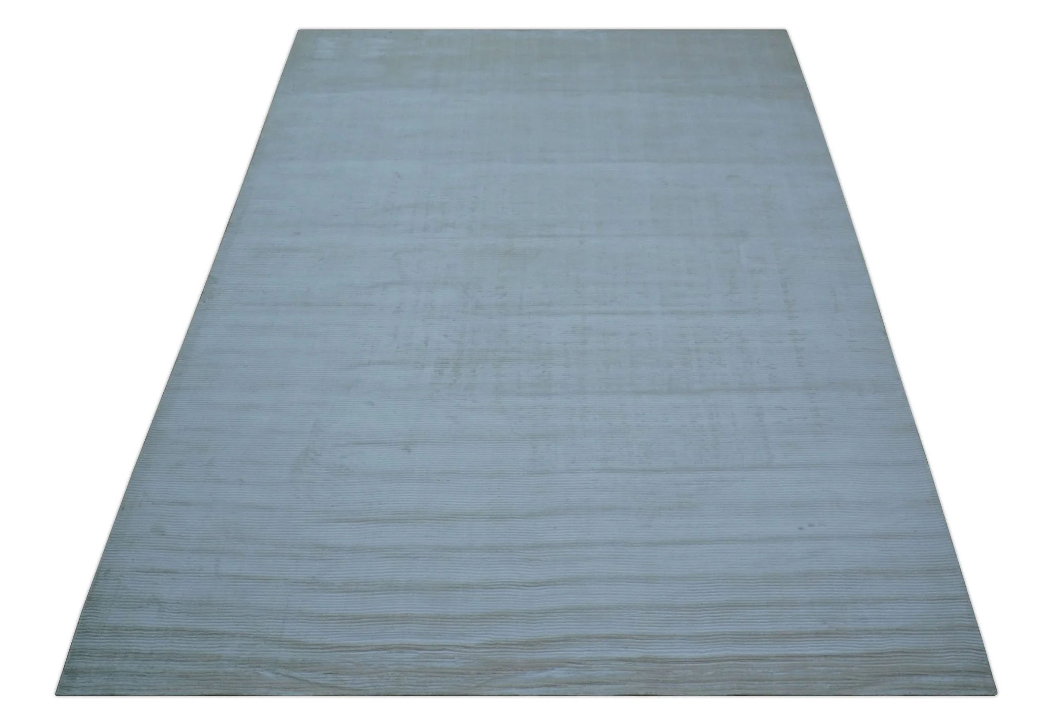 Blue Modern Solid Design Hand Loom 9x12 Art Silk Area Rug - Image 11