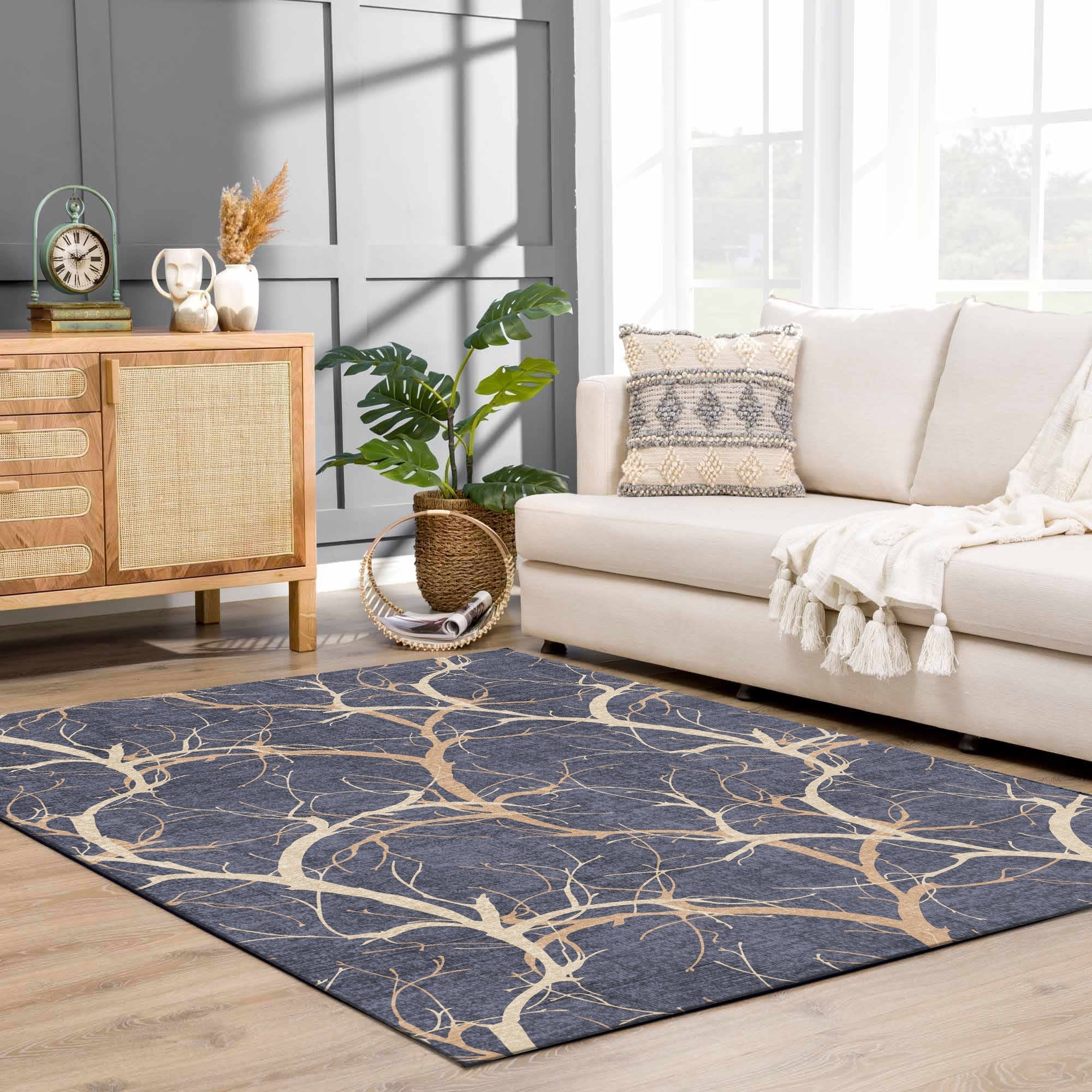 Blue Modern Style Machine Washable Cotton Area Rug - Image 3