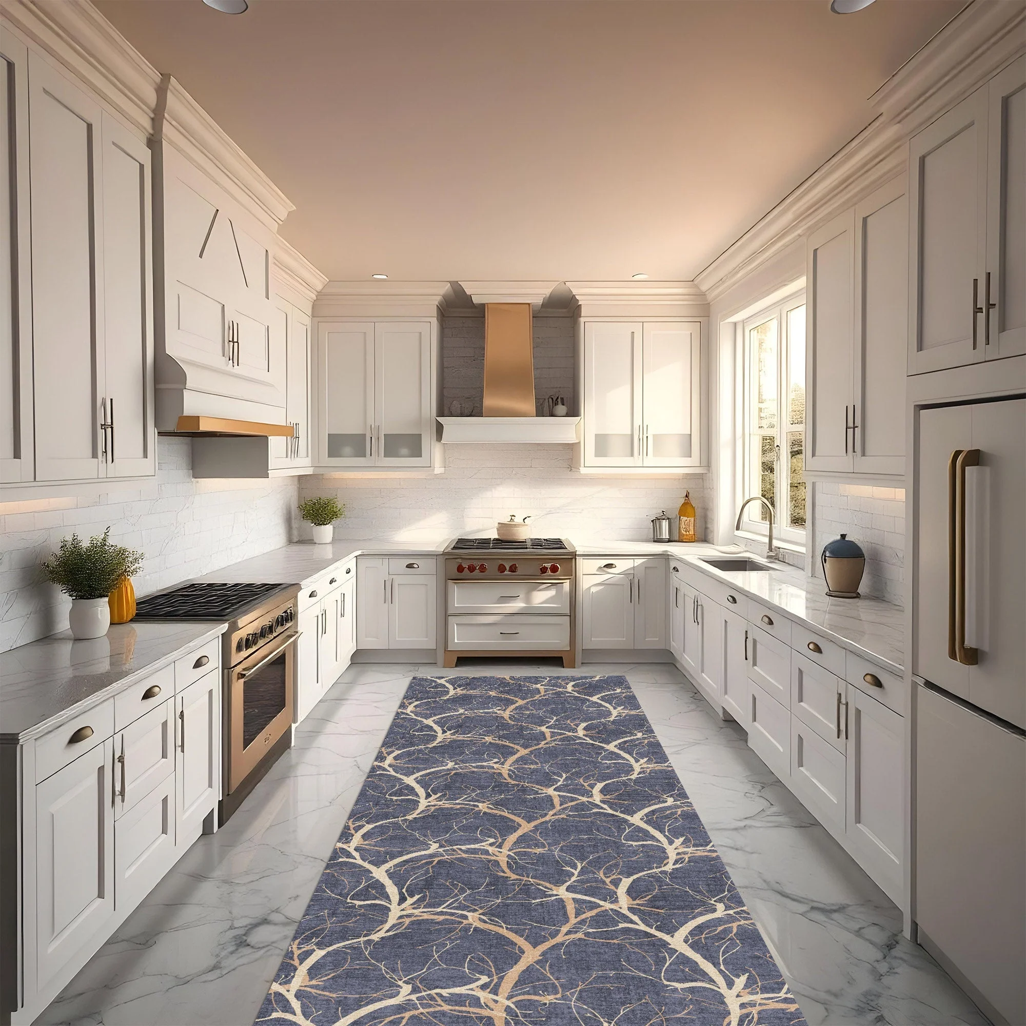 Blue Modern Style Machine Washable Cotton Area Rug - Image 4
