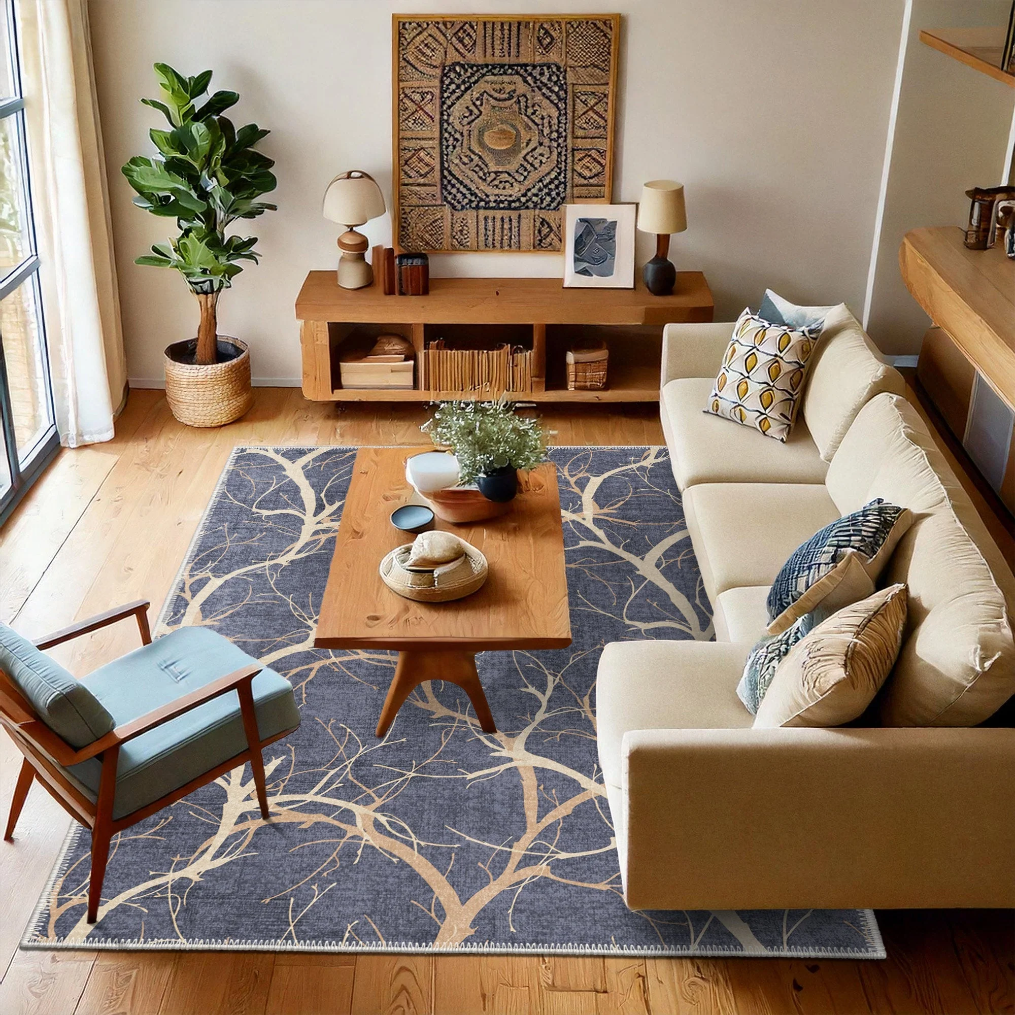 Blue Modern Style Machine Washable Cotton Area Rug - Image 6